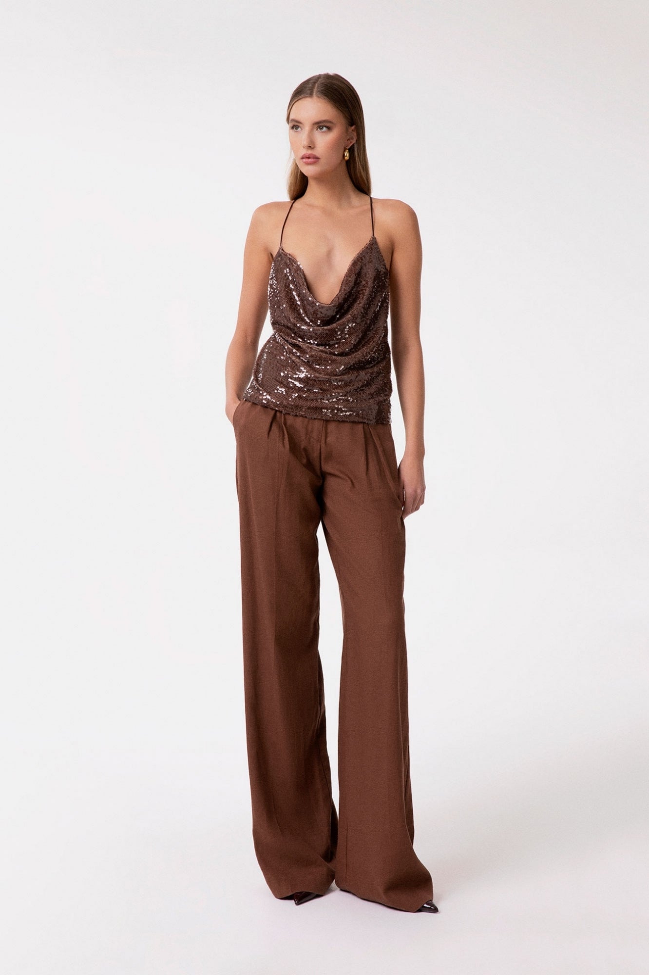 TOP GAELLE A BRETELLINE IN TESSUTO PAILLETTES