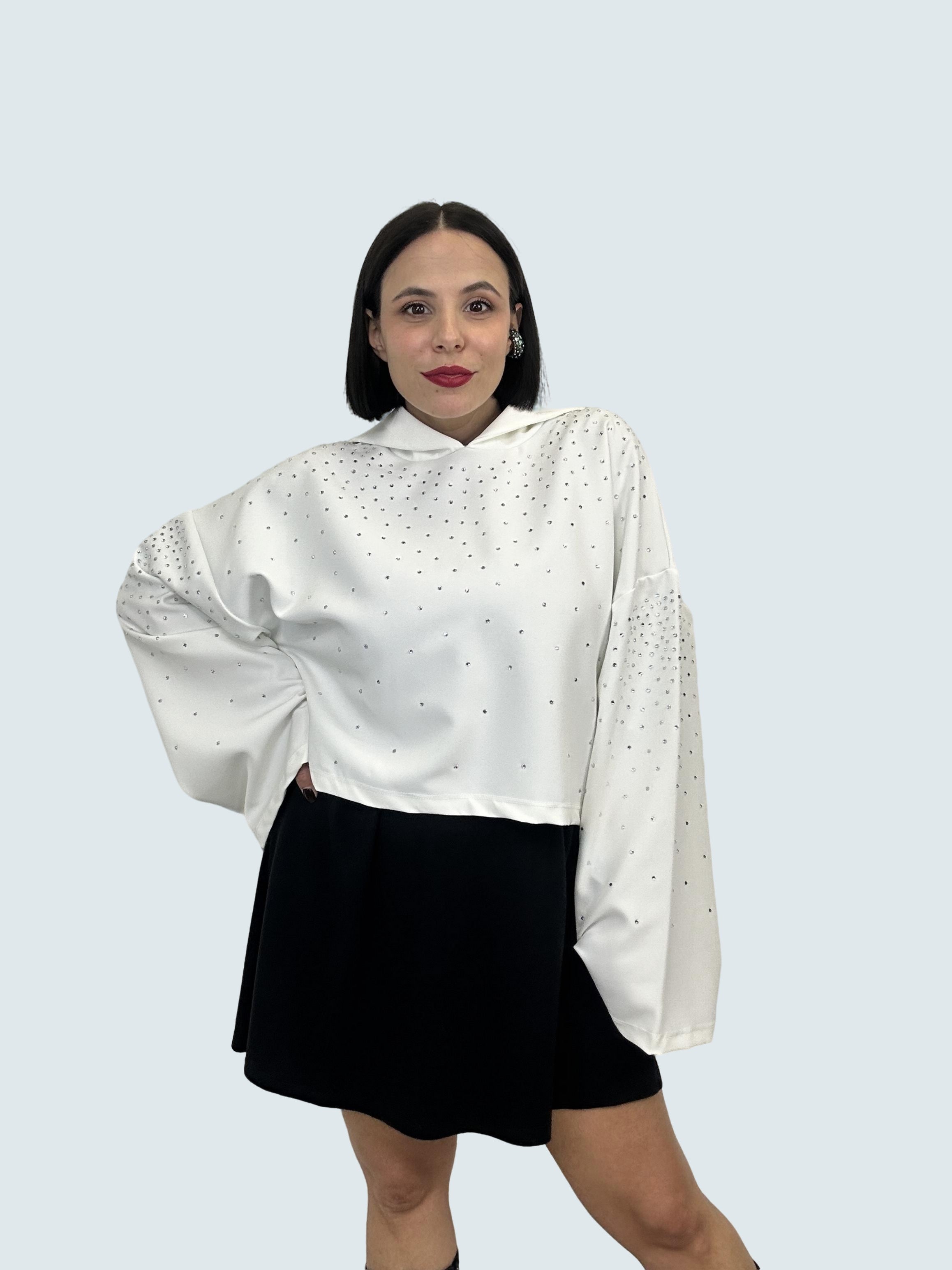 Felpa Cropped Con Cappuccio Bianco - GAELLE
