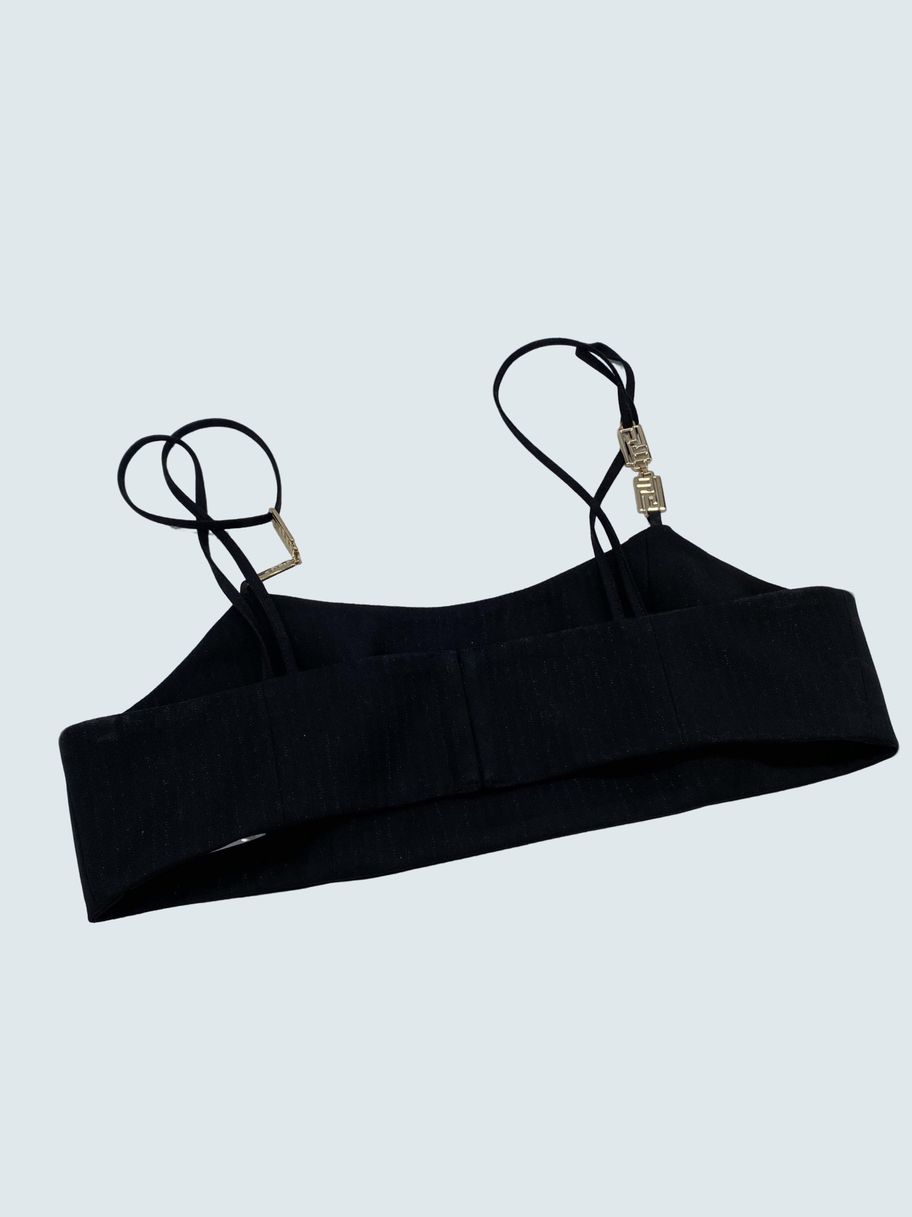 Crop Top gessato con inserti in oro