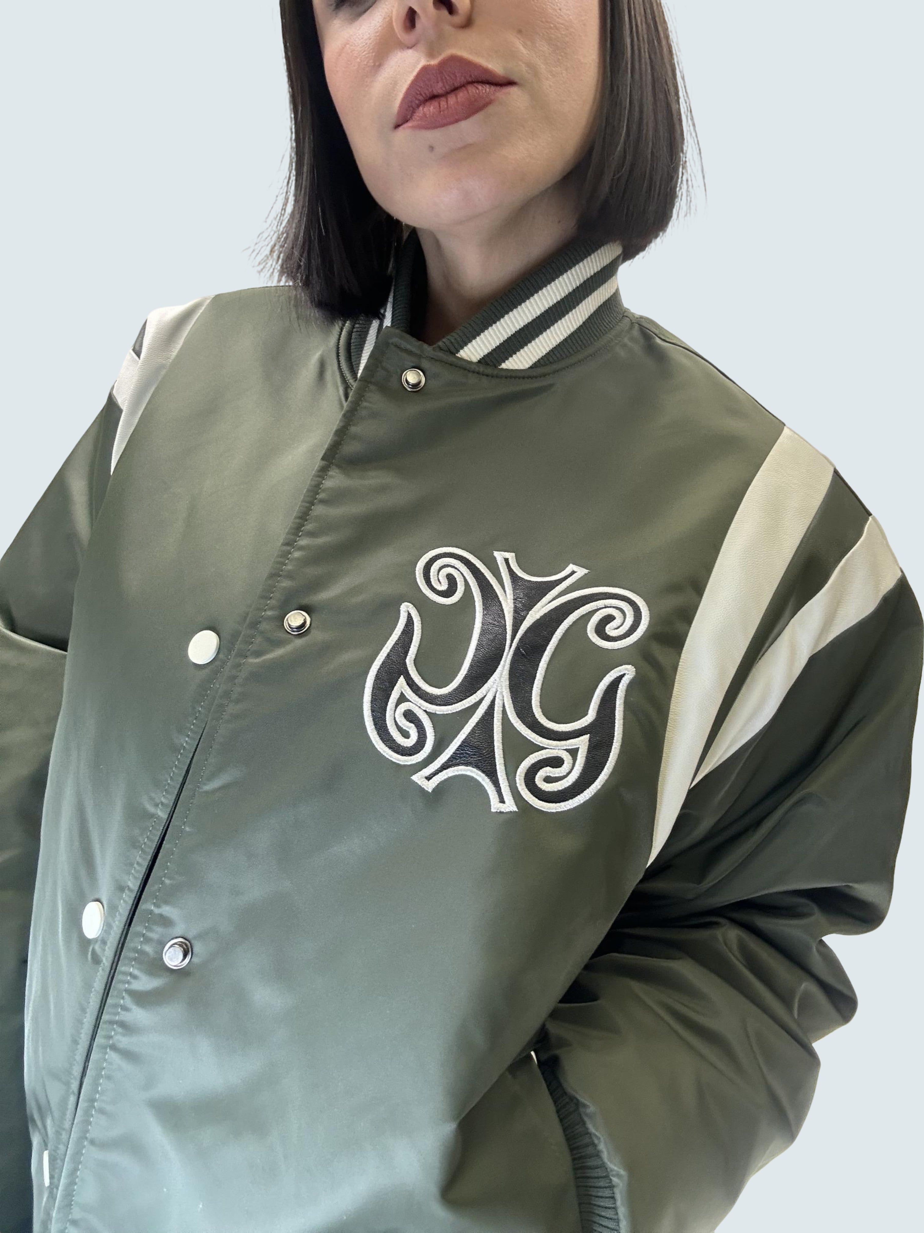 Bomber In Nylon Con Inserti In Ecopelle Verdone - GAELLE