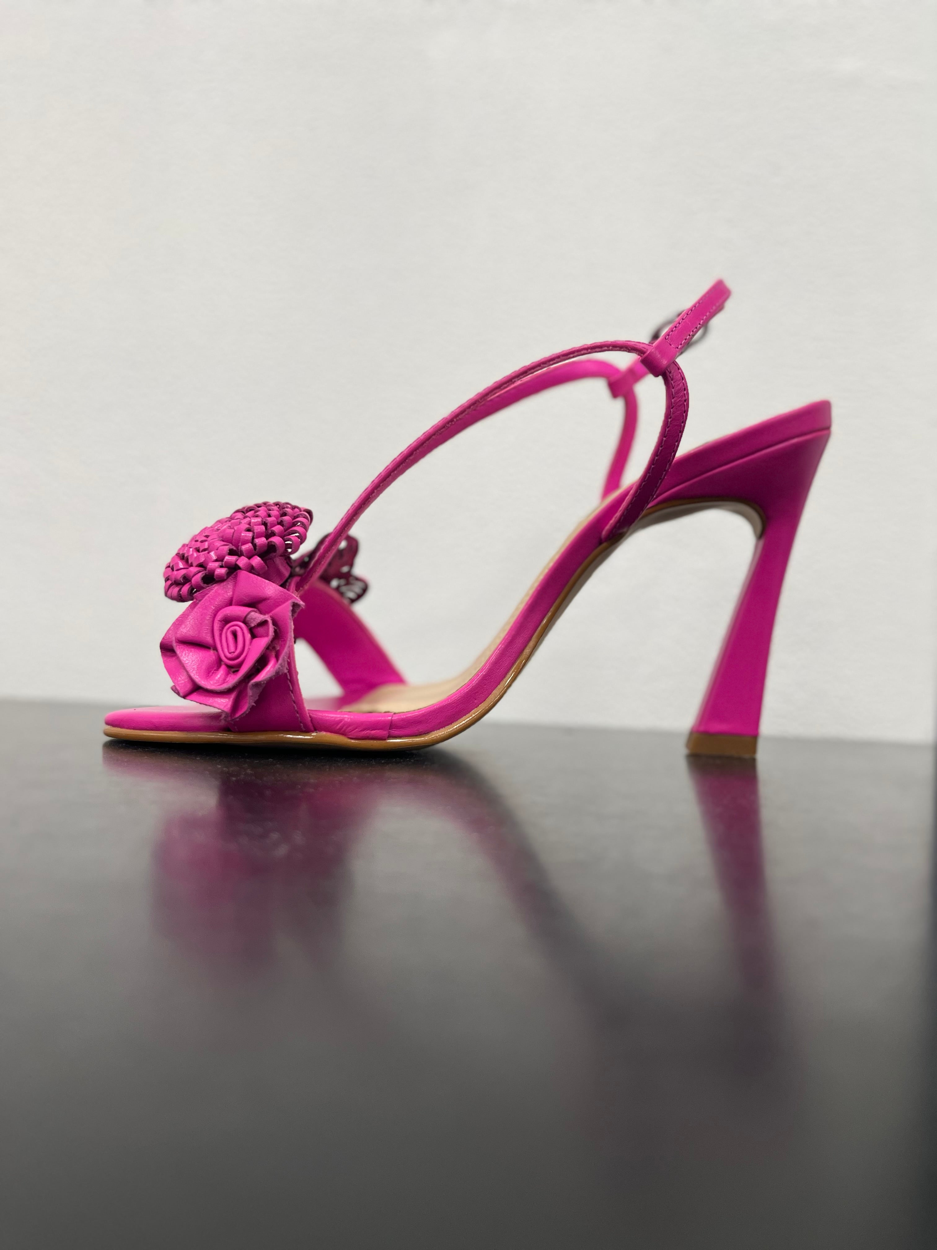 SANDALO TACCO WERNER IN PELLE CON FIORE