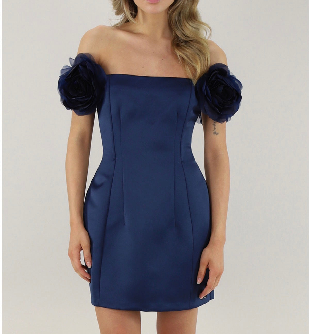 MINI ABITO CON ROSE IN TESSUTO DUCHESSE - ELISABETTA FRANCHI