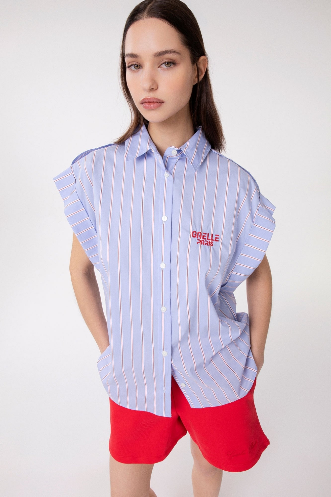 CAMICIA RIGHE MANICHE KIMONO CON RICAMO - GAELLE PARIS