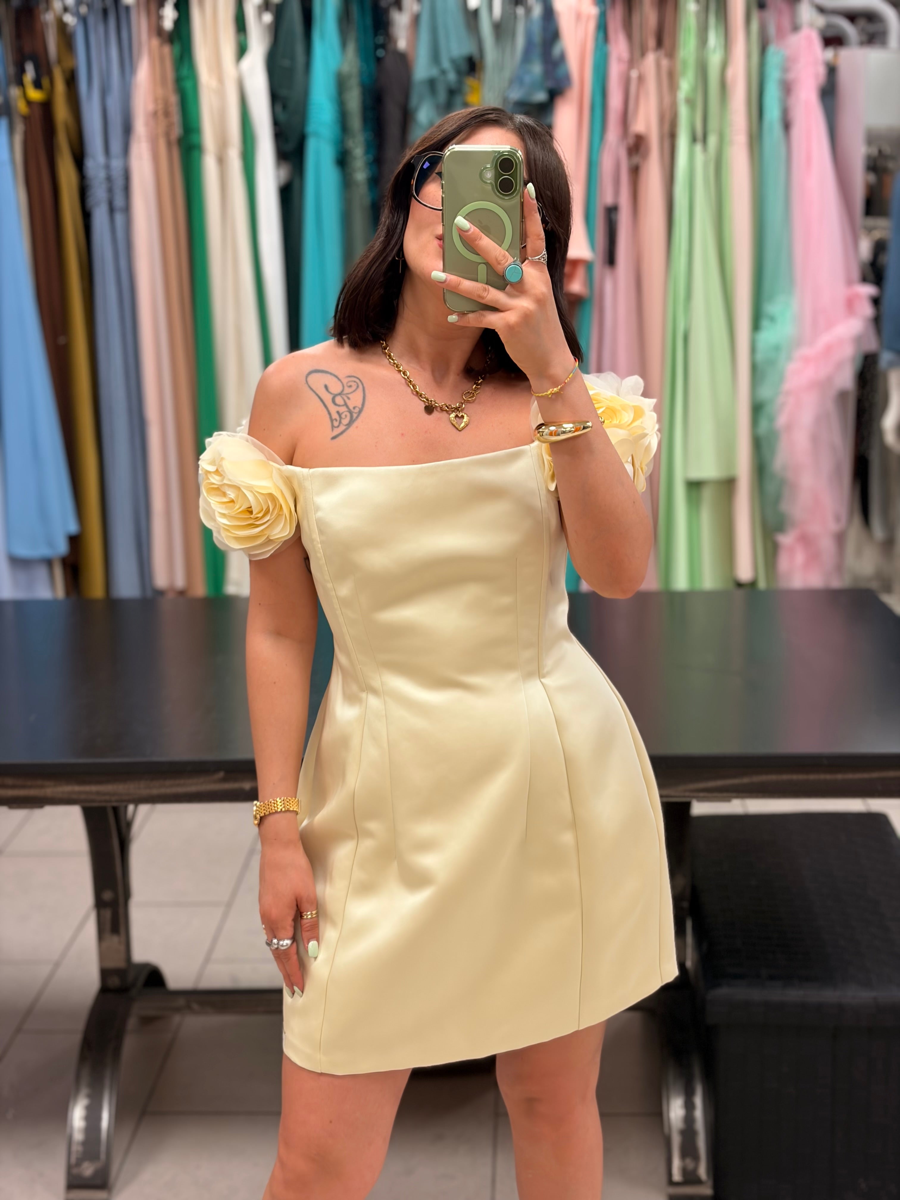 MINI ABITO CON ROSE IN TESSUTO DUCHESSE - ELISABETTA FRANCHI