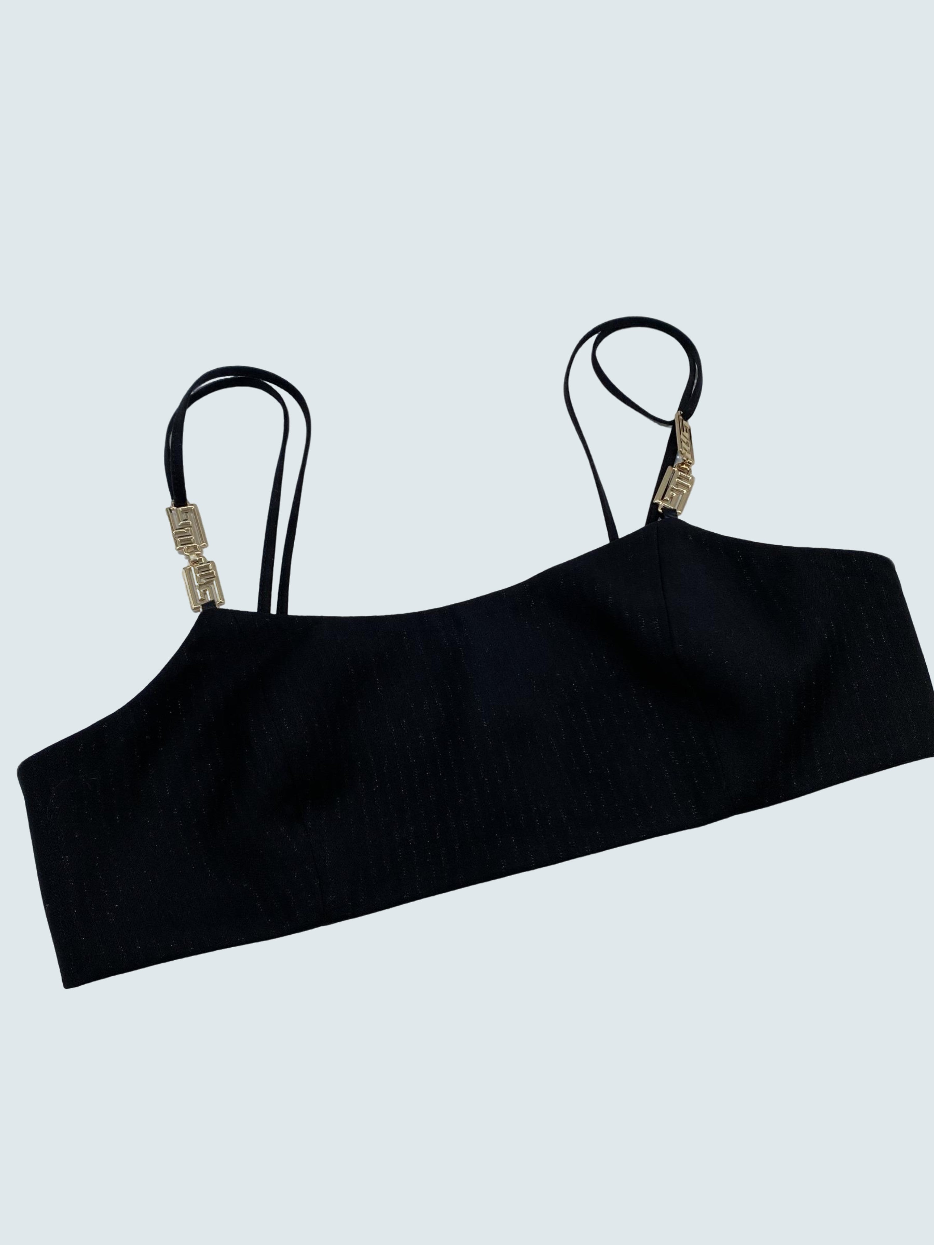 Crop Top gessato con inserti in oro