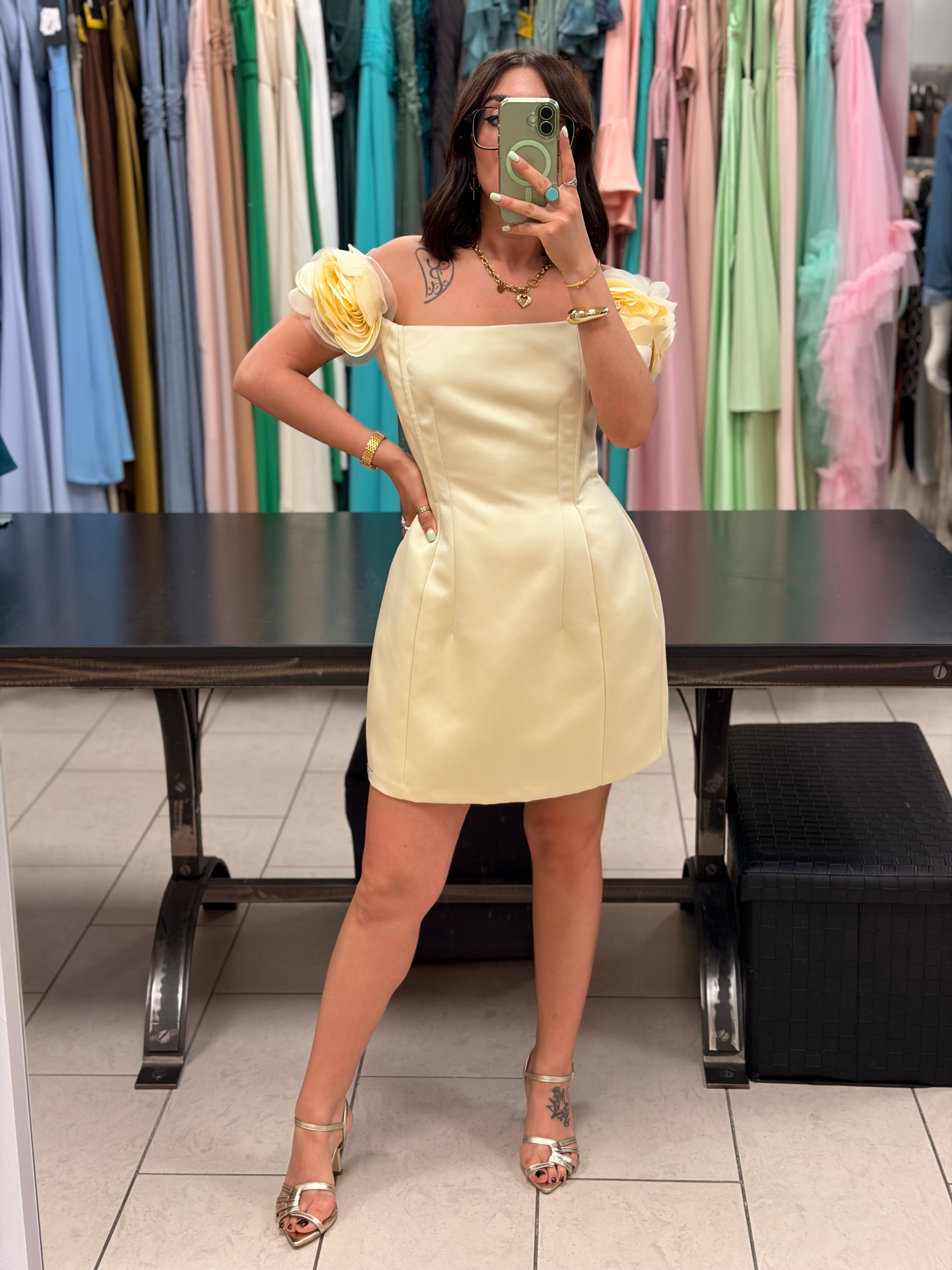MINI ABITO CON ROSE IN TESSUTO DUCHESSE - ELISABETTA FRANCHI