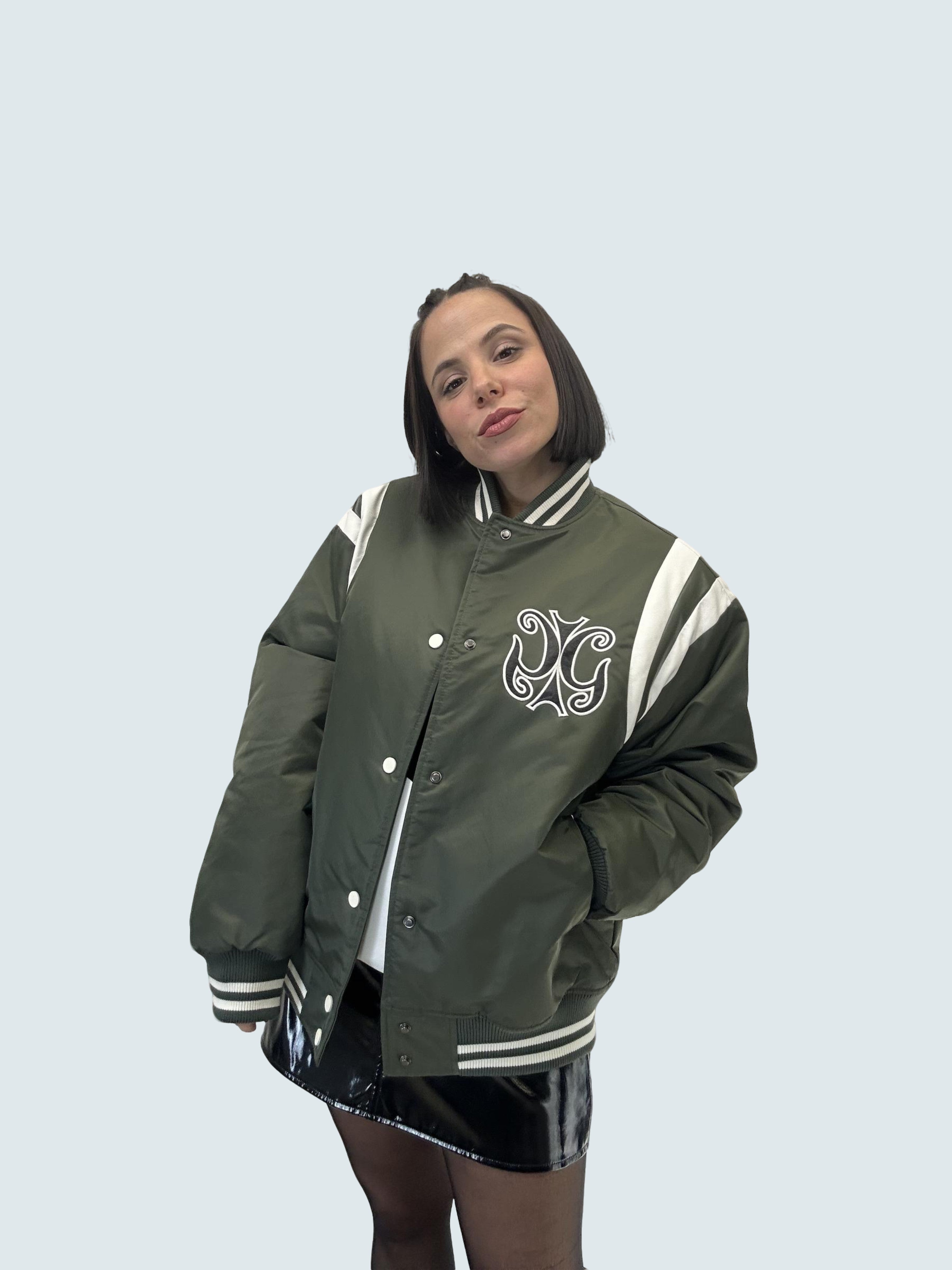 Bomber In Nylon Con Inserti In Ecopelle Verdone - GAELLE