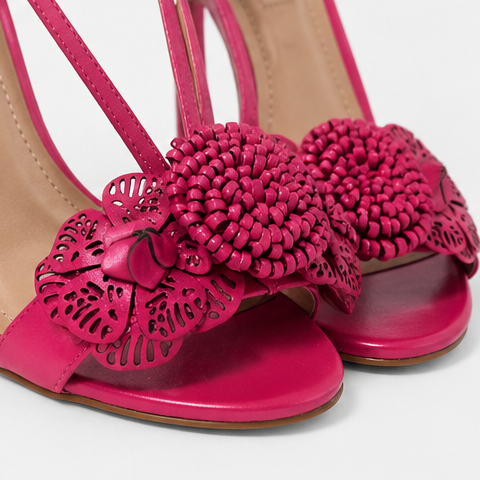 SANDALO TACCO WERNER IN PELLE CON FIORE