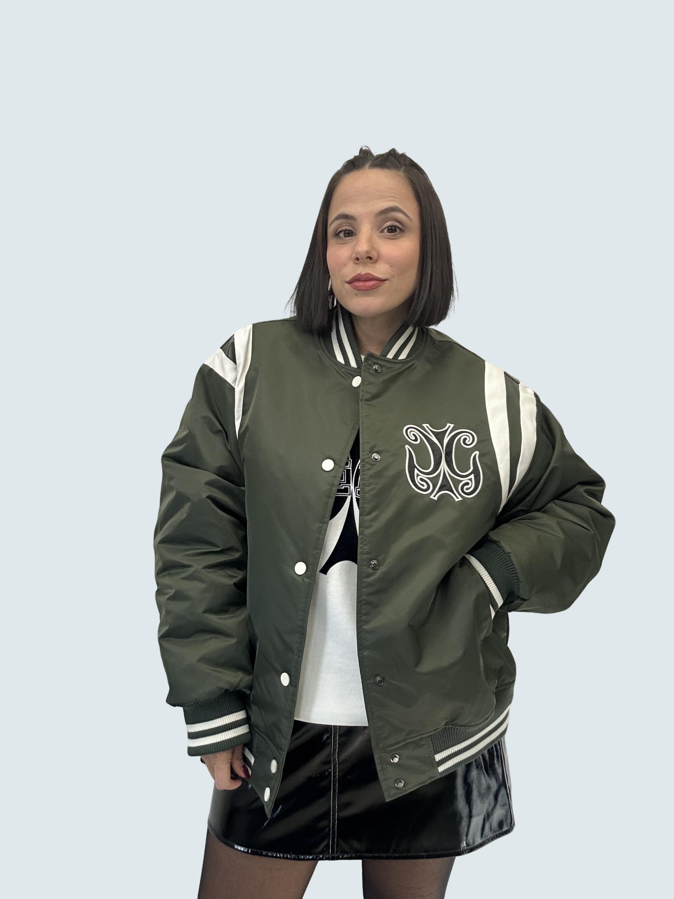 Bomber In Nylon Con Inserti In Ecopelle Verdone - GAELLE