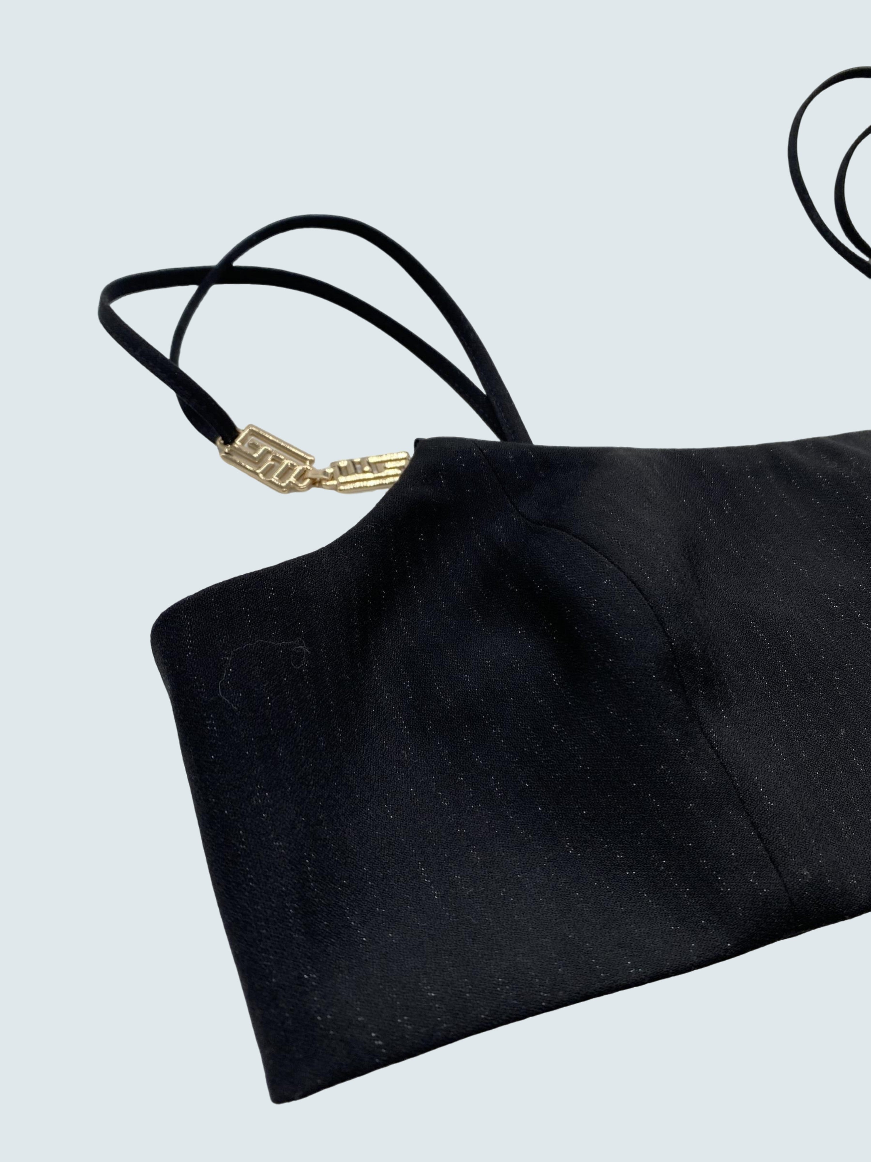 Crop Top gessato con inserti in oro