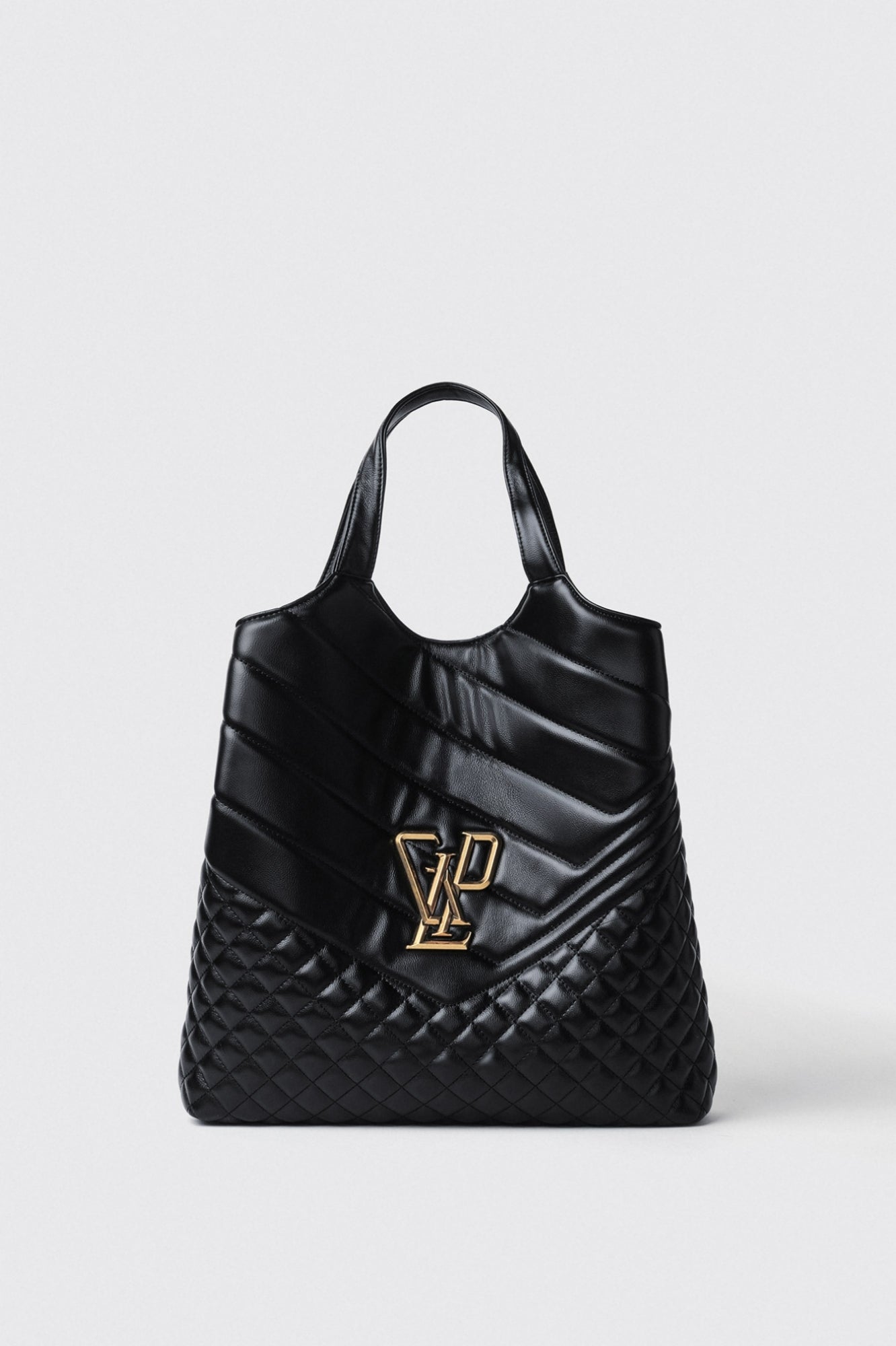 Maxi shopper doppio matelasse' glp in metallo Nero - GAELLE