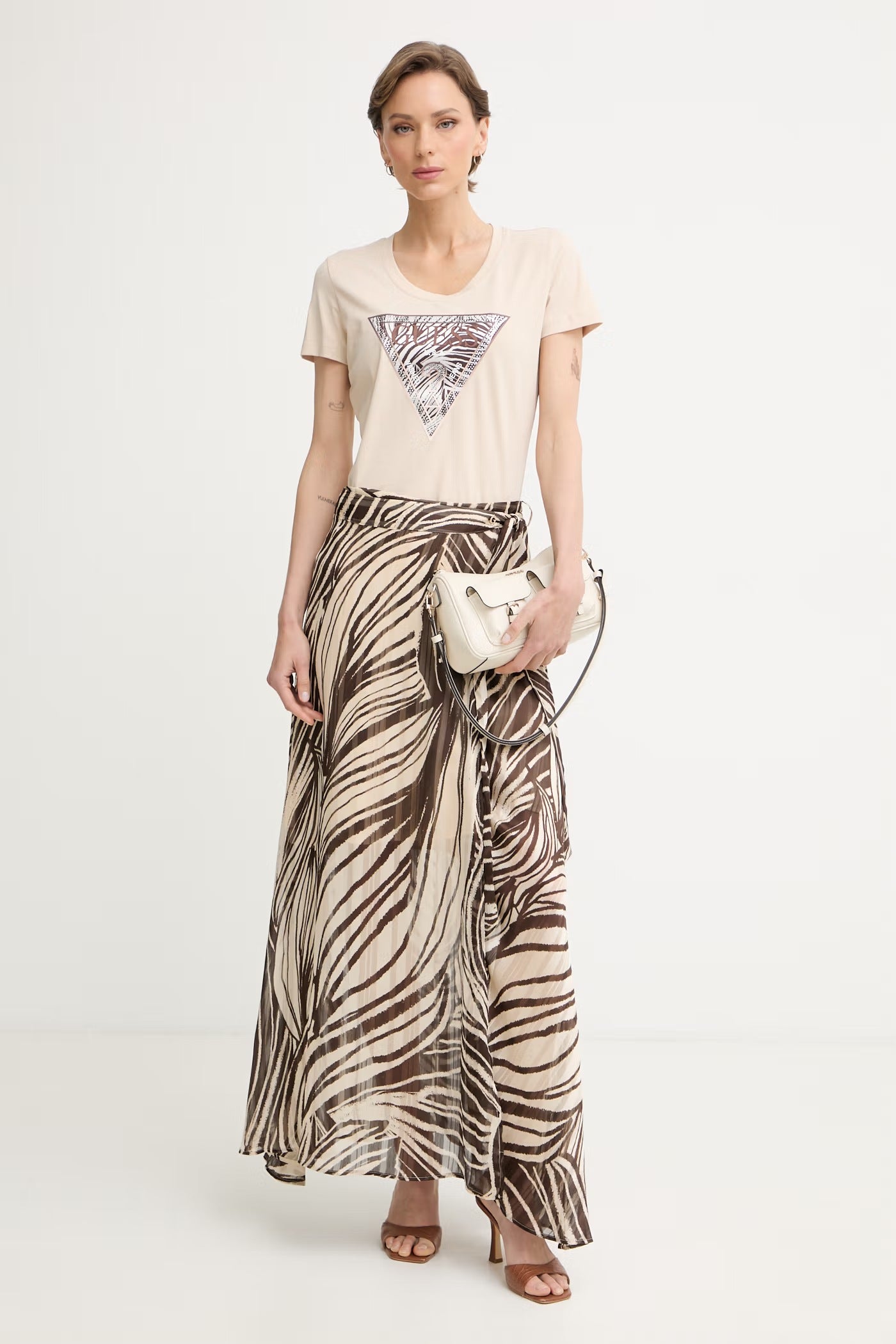 TSHIRT GUESS LOGO TRIANGOLO ZEBRATO