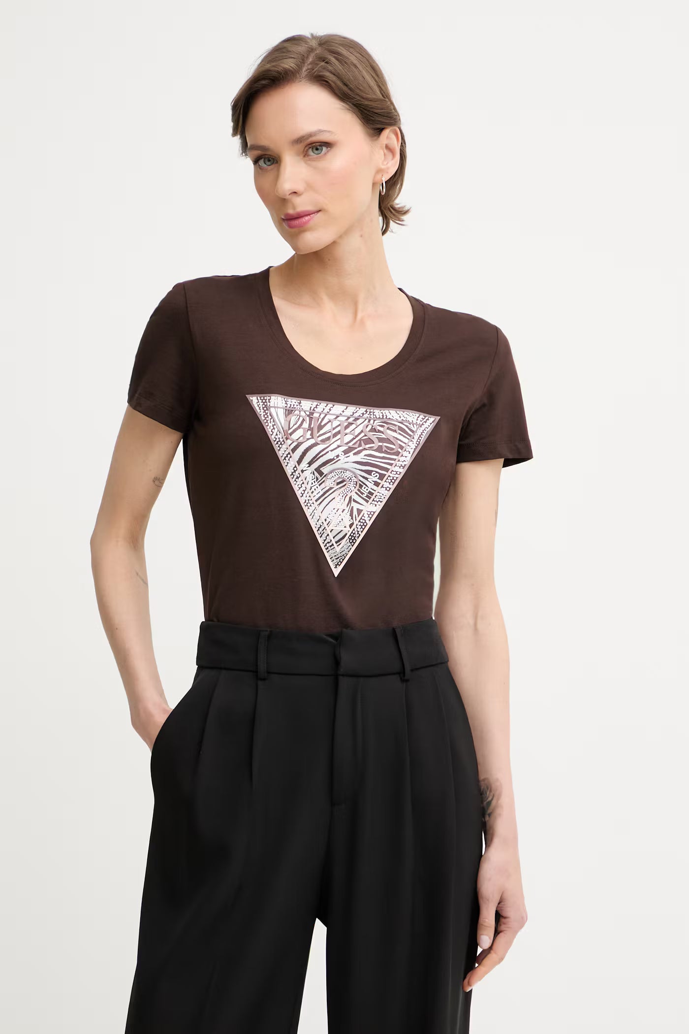 TSHIRT GUESS LOGO TRIANGOLO ZEBRATO