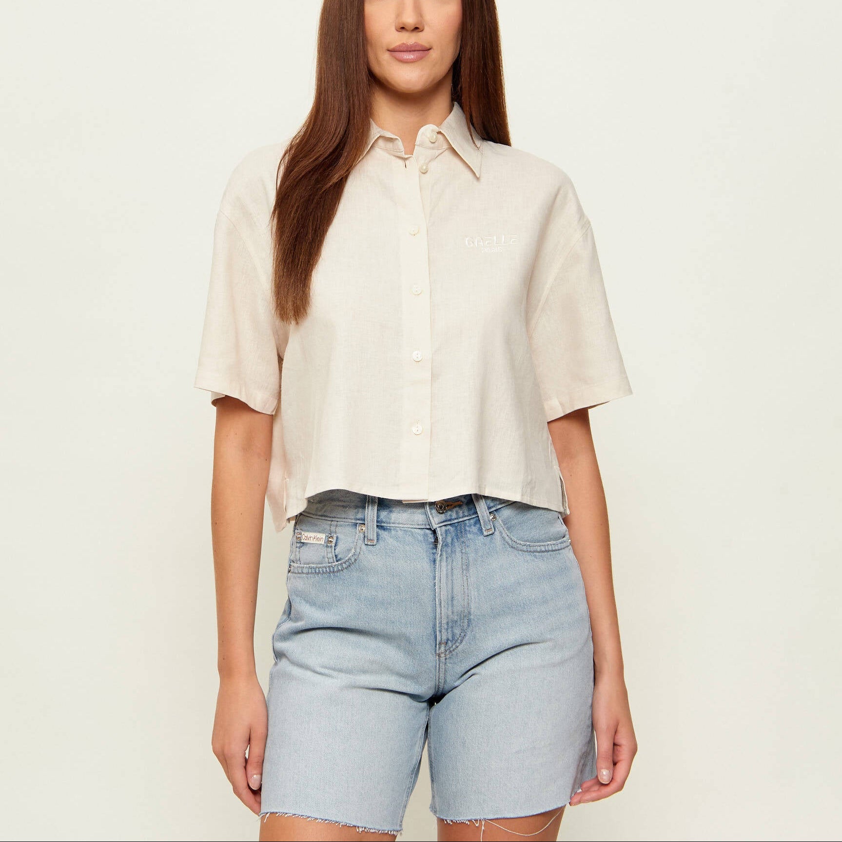 CAMICIA GAELLE CROP MISTO LINO MANICA CORTA