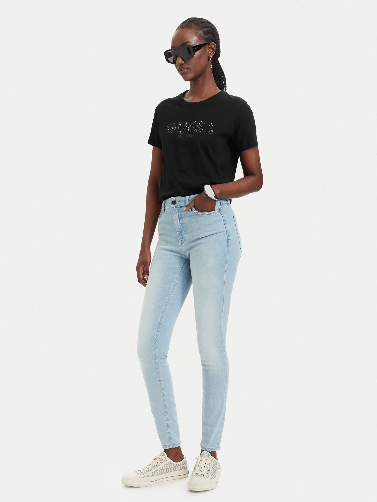 TSHIRT GUESS MC LOGO STRASS STAMP