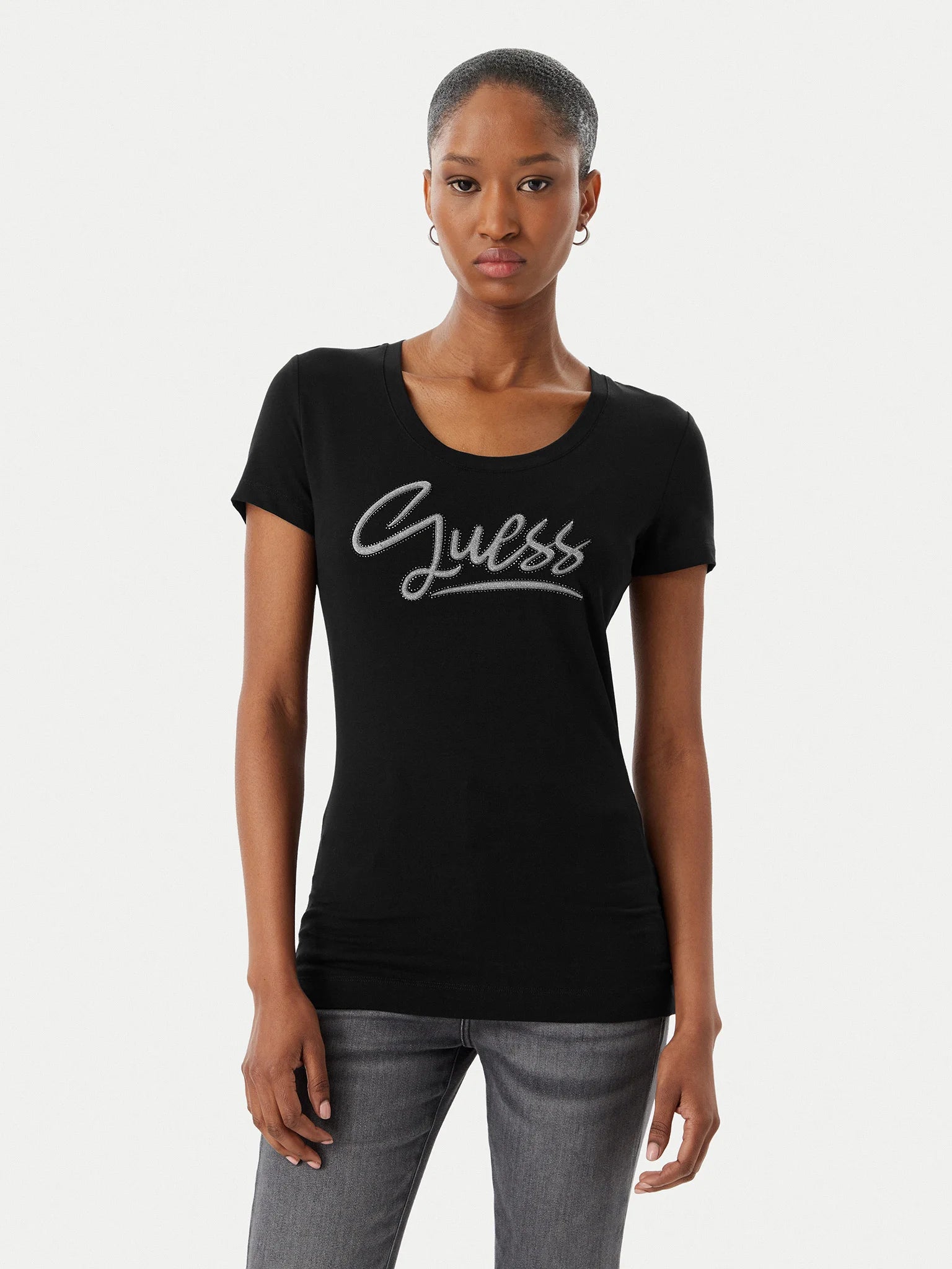 T-SHIRT GUESS MC LOGO SIGNED IN RILIEVO CON STRASS
