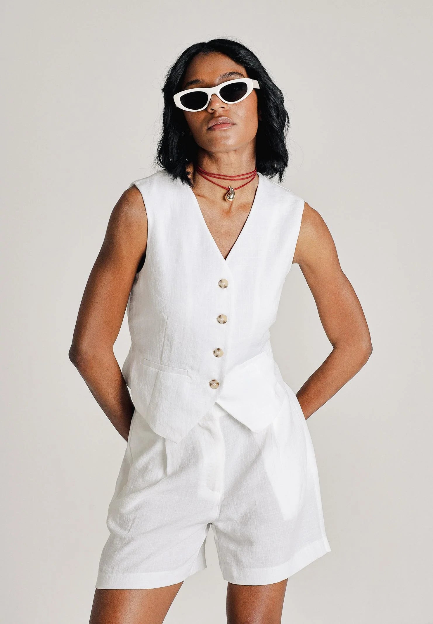 GILET ONLY IN LINO MONOPETTO