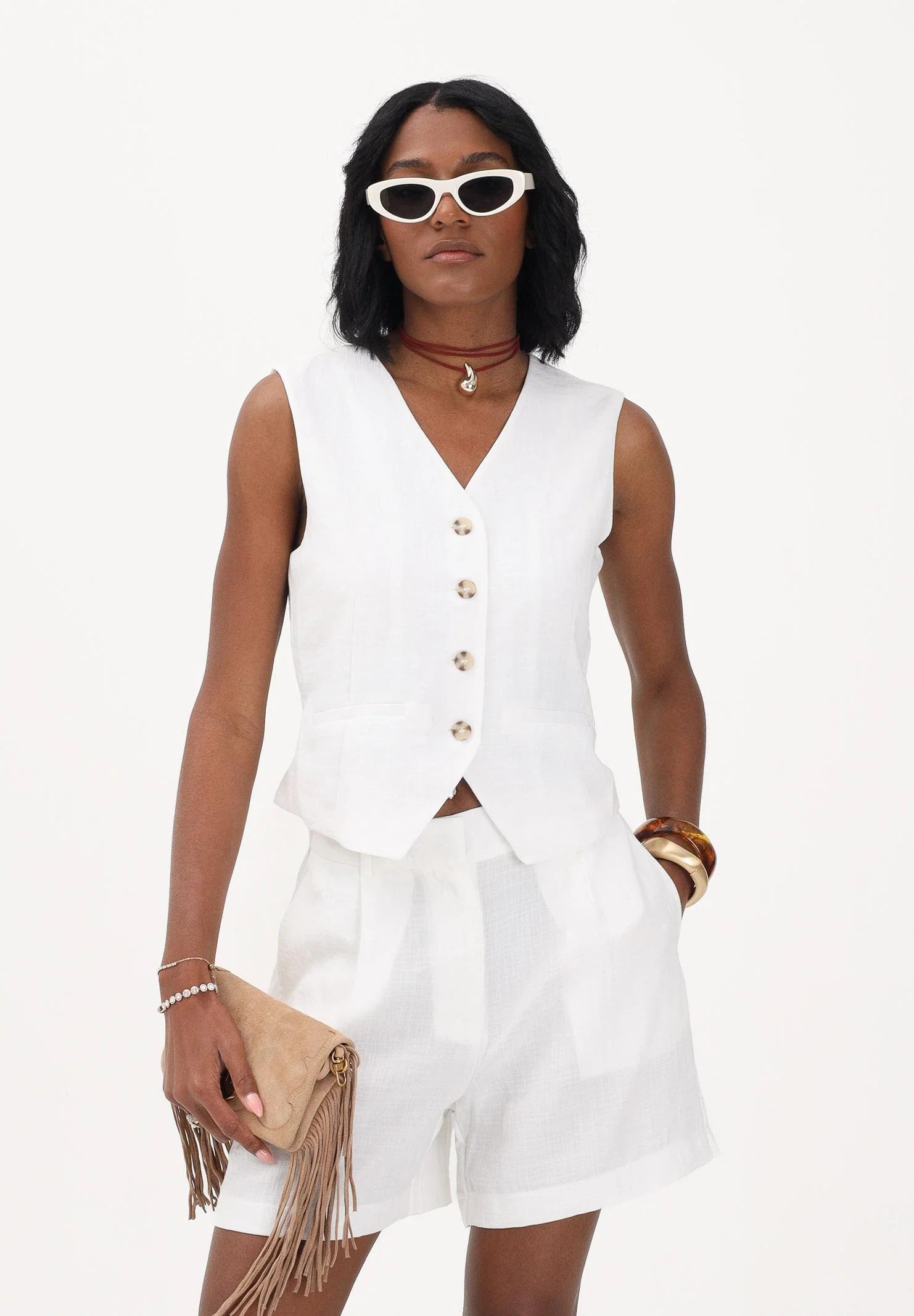 GILET ONLY IN LINO MONOPETTO