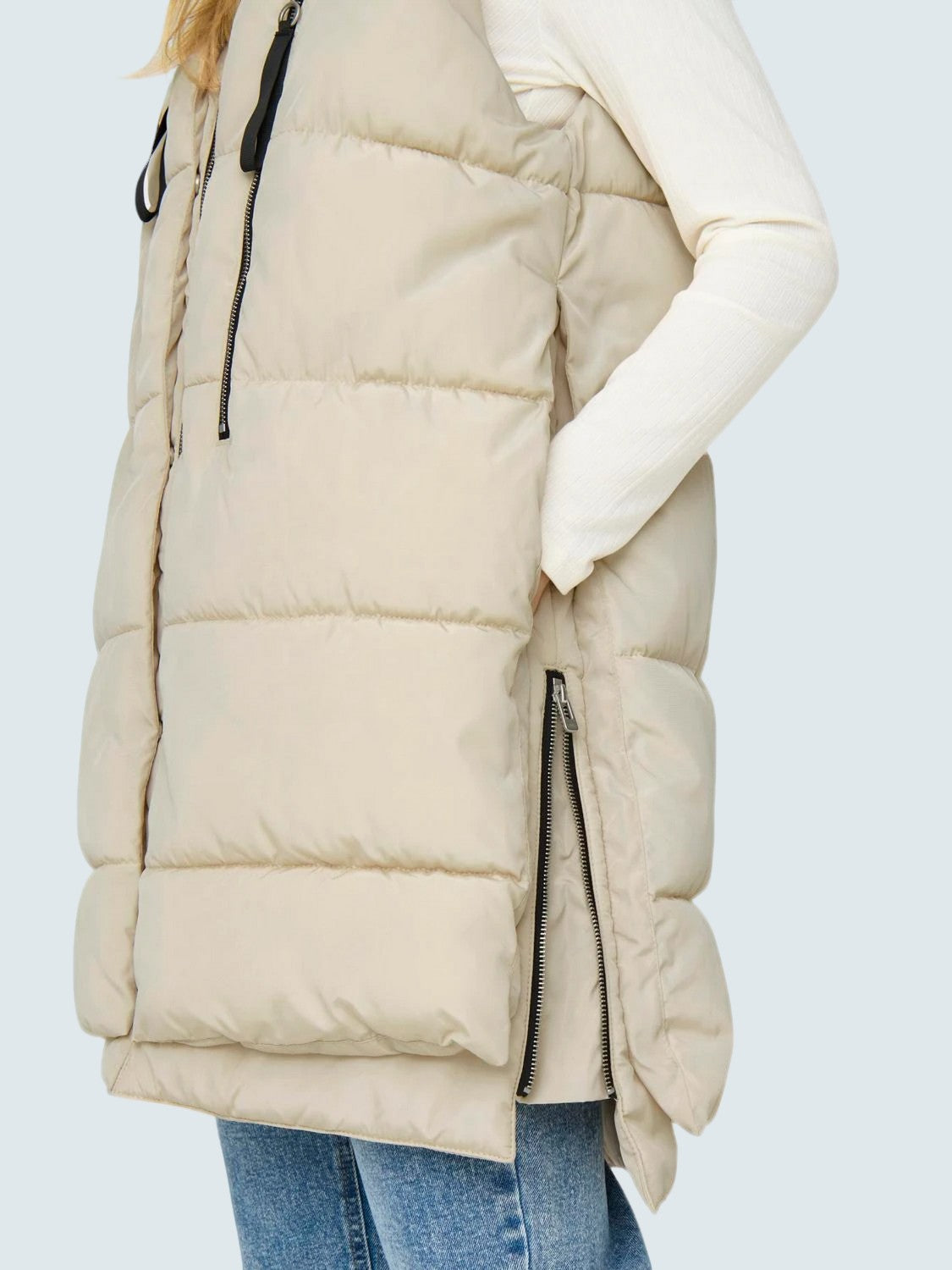 Piumino smanicato con cappuccio Beige - ONLY