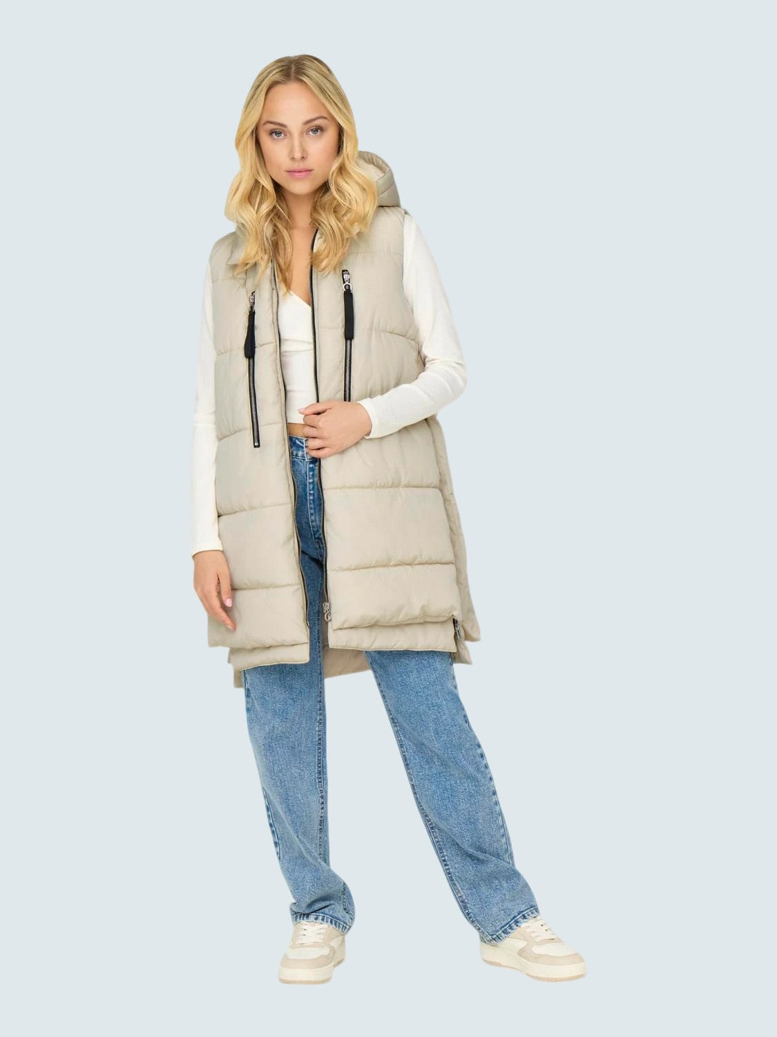 Piumino smanicato con cappuccio Beige - ONLY