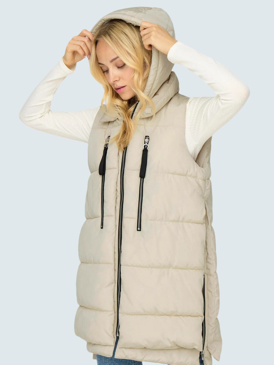 Piumino smanicato con cappuccio Beige - ONLY