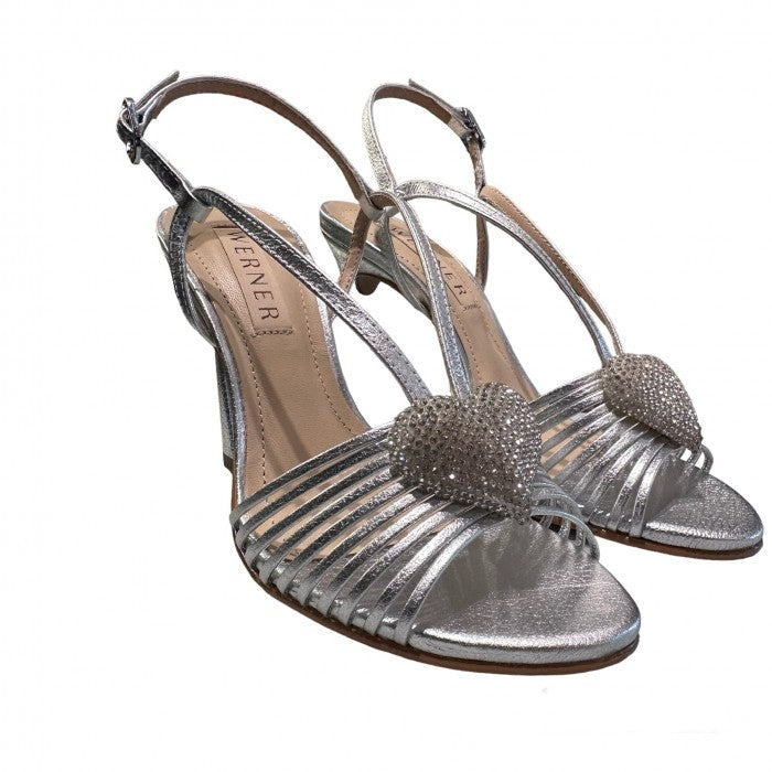 SANDALO WERNER IN PELLE LAMINATO CUORE SWAROVSKI
