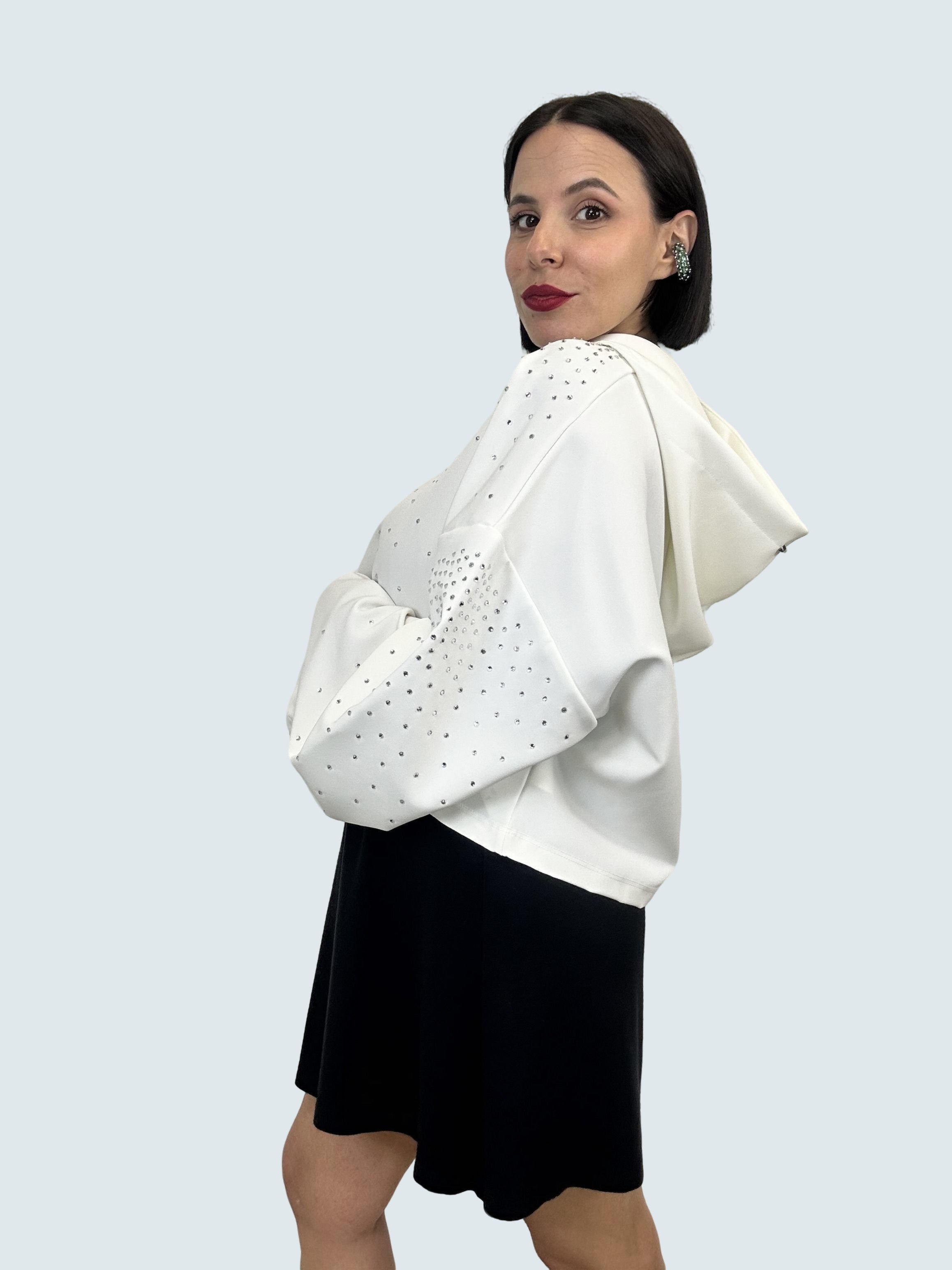 Felpa Cropped Con Cappuccio Bianco - GAELLE