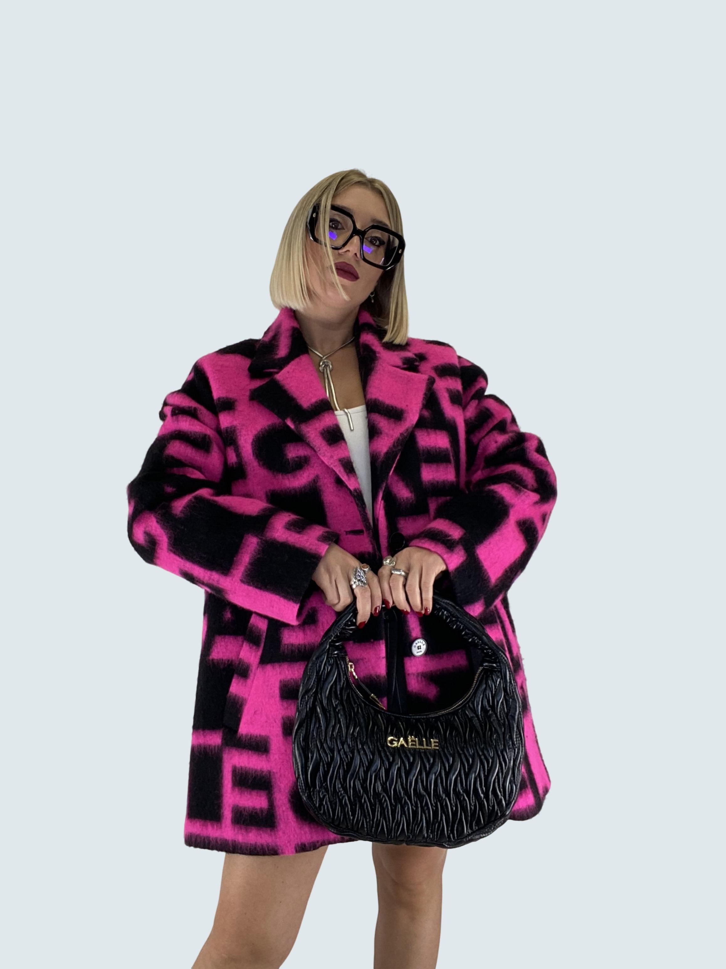 Cappotto Monopetto In Panno Nero-Fucsia - GAELLE