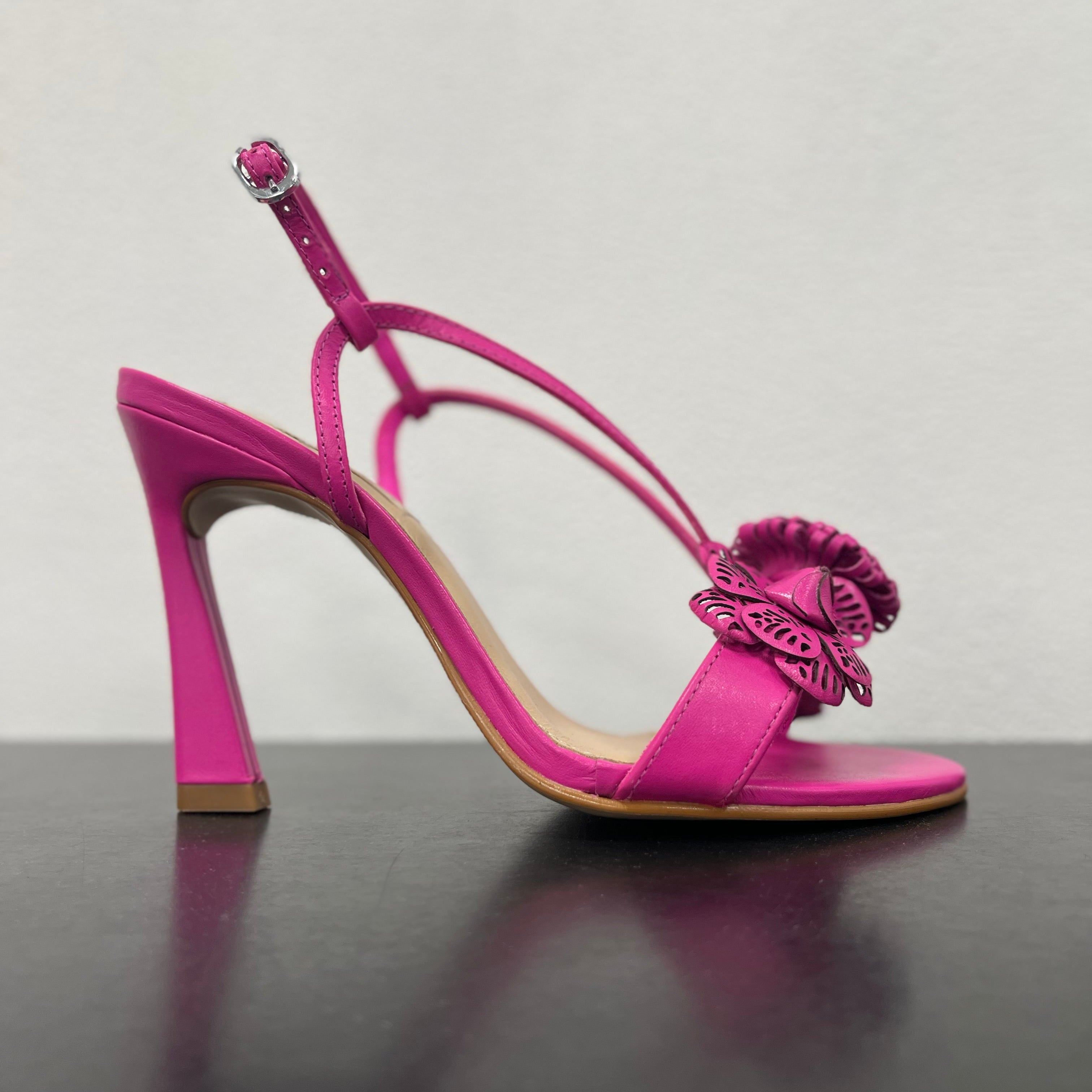 SANDALO TACCO WERNER IN PELLE CON FIORE