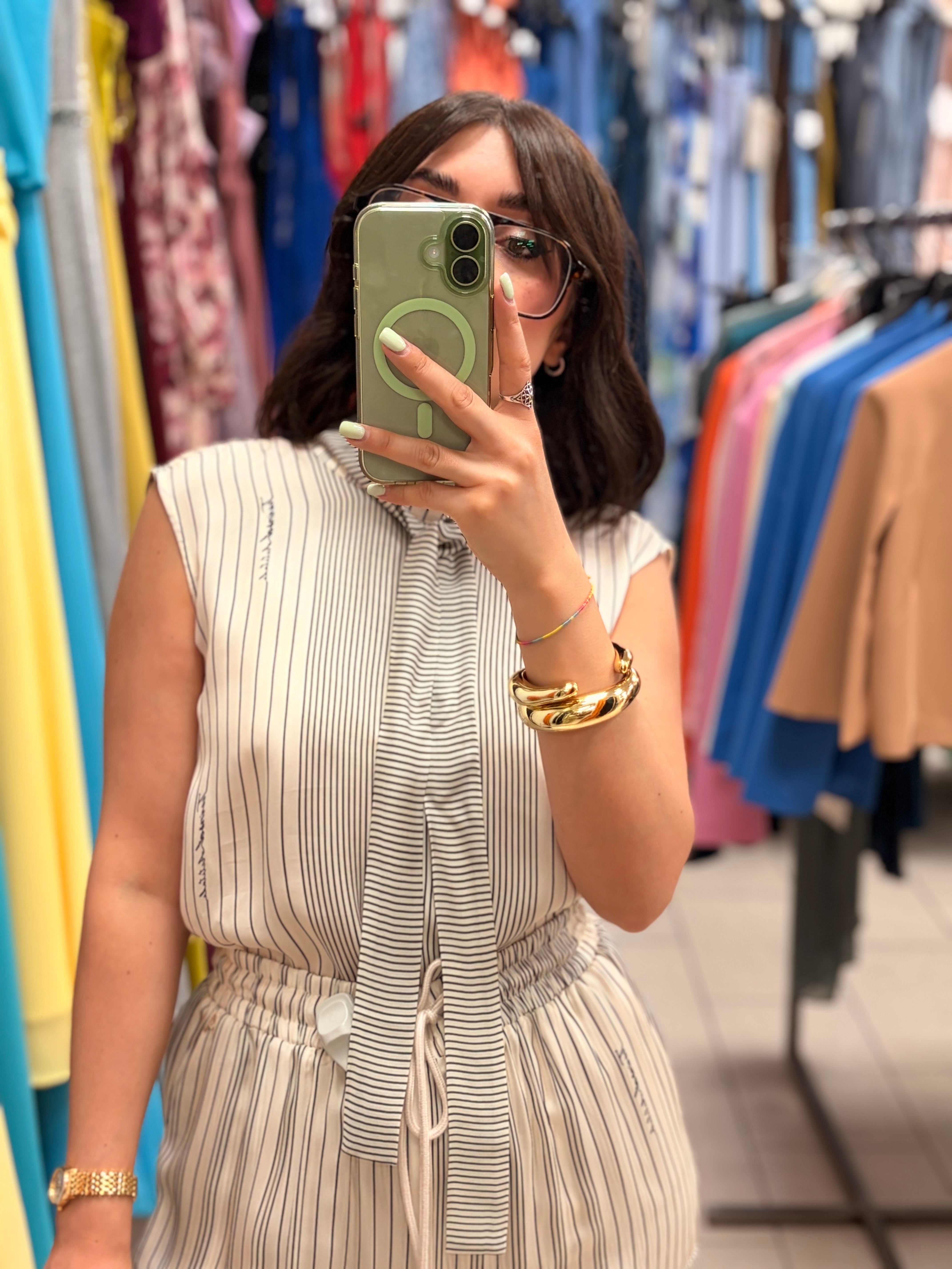 BLUSA A RIGHE SMANICATA CON SCIARPINA - TWINSET ACTITUDE