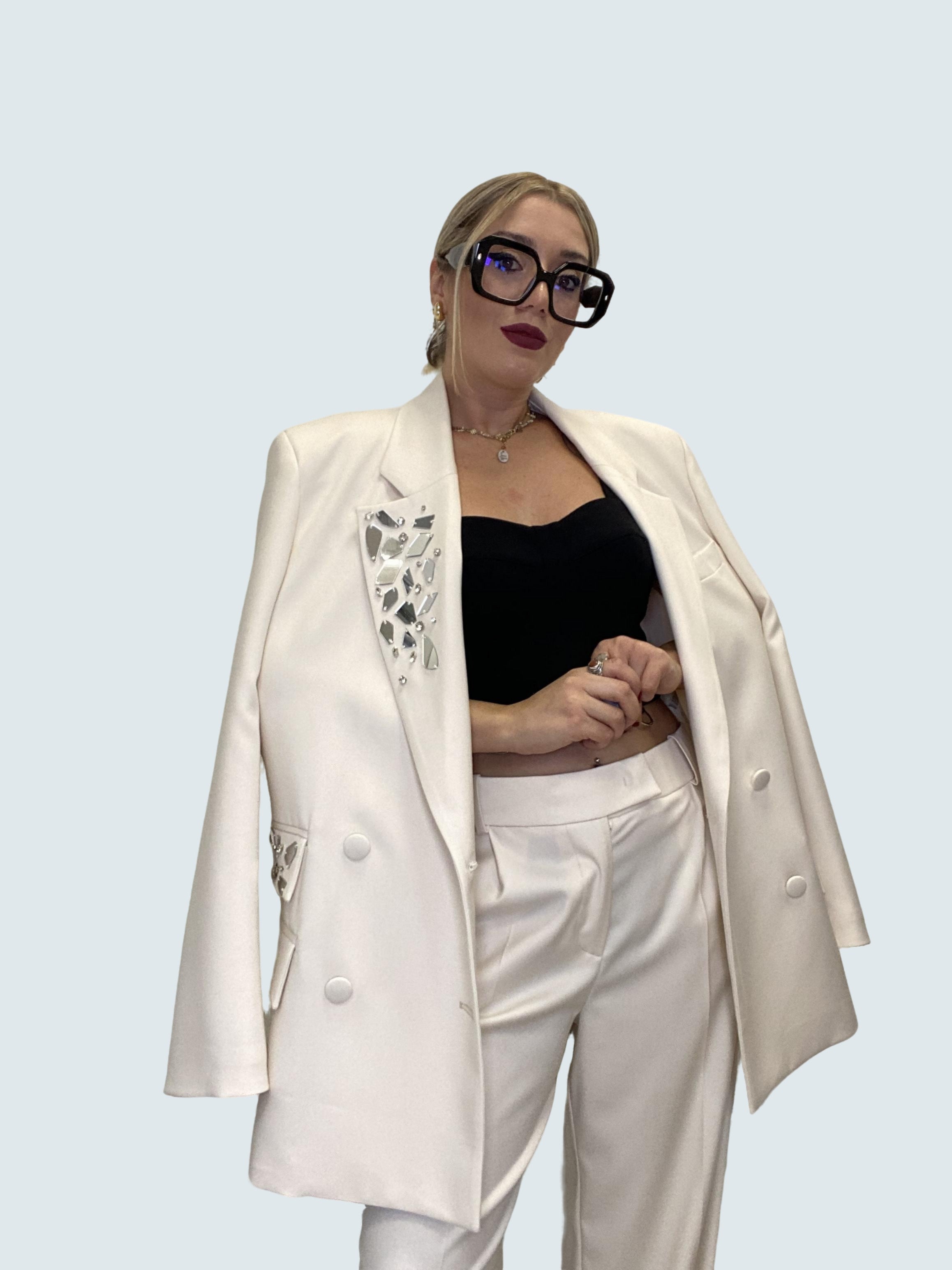 Blazer doppiopetto con applicazioni Bianco - GAELLE