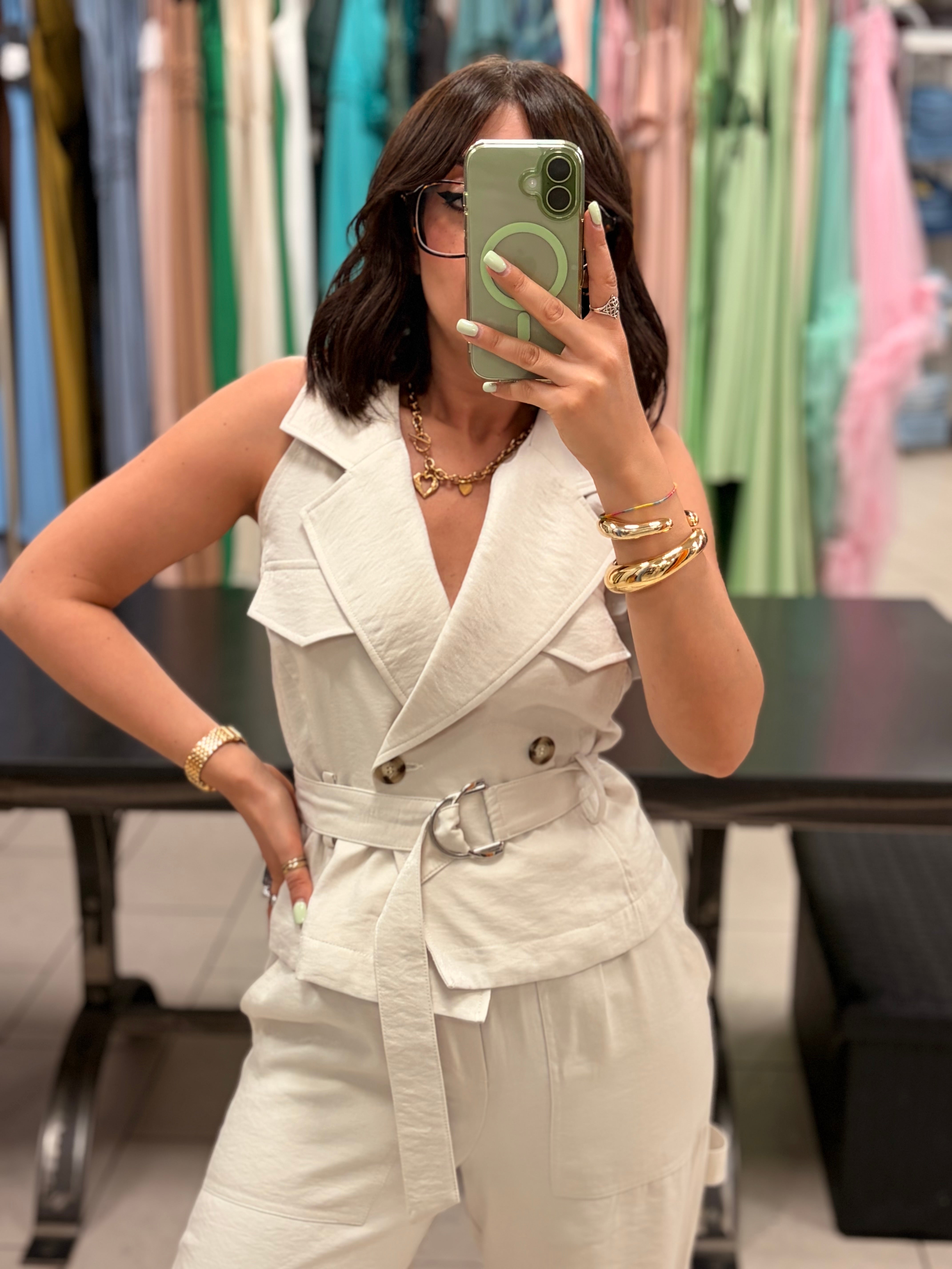 GILET DOPPIOPETTO CON CINTURA - LIUJO