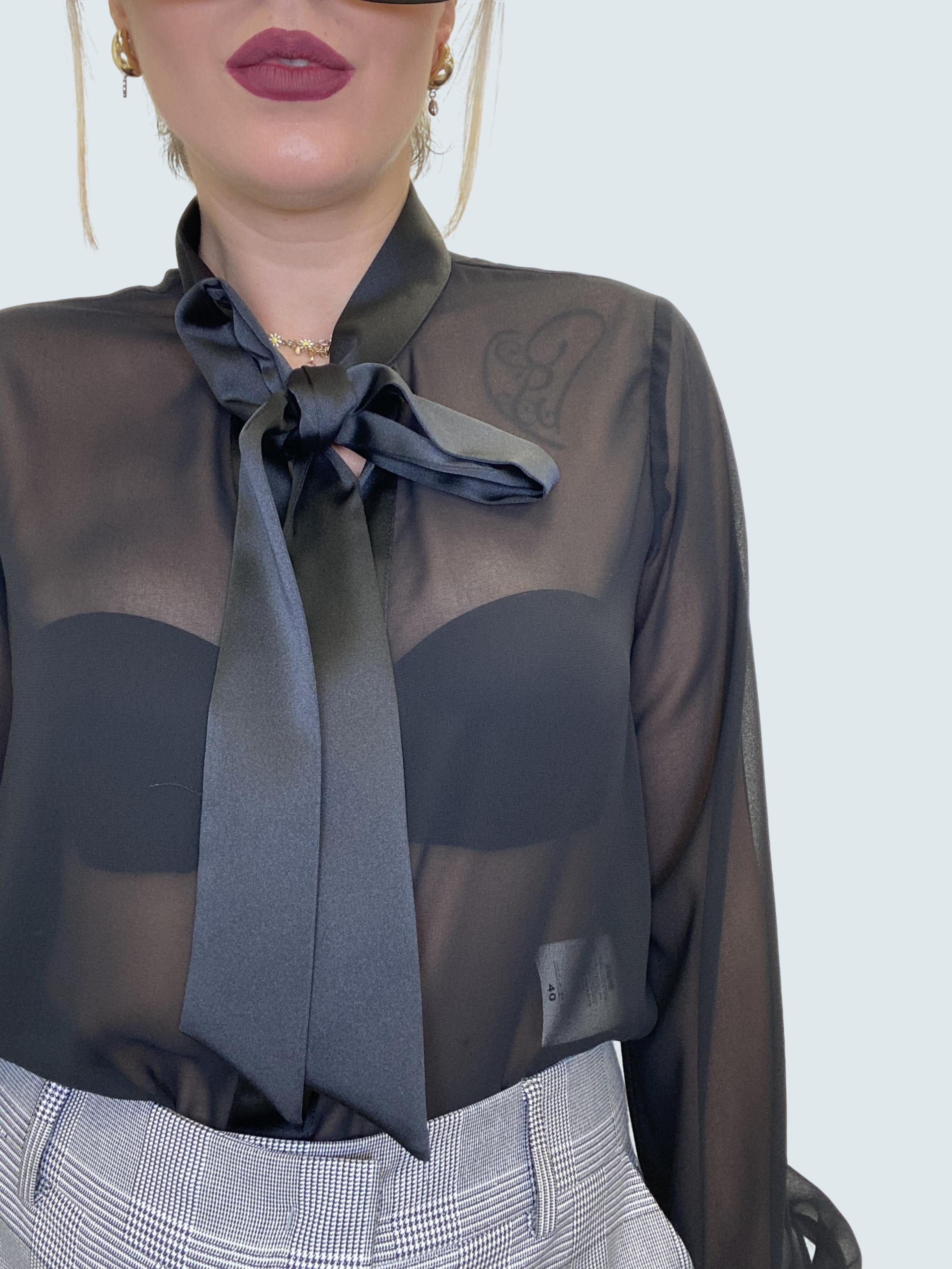 Camicia trasparente con cravattino Nero - GAELLE