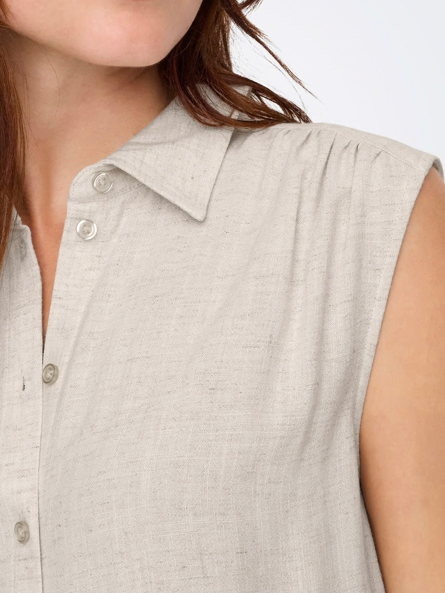 CAMICIA SMANICATA IN LINO- ONLY