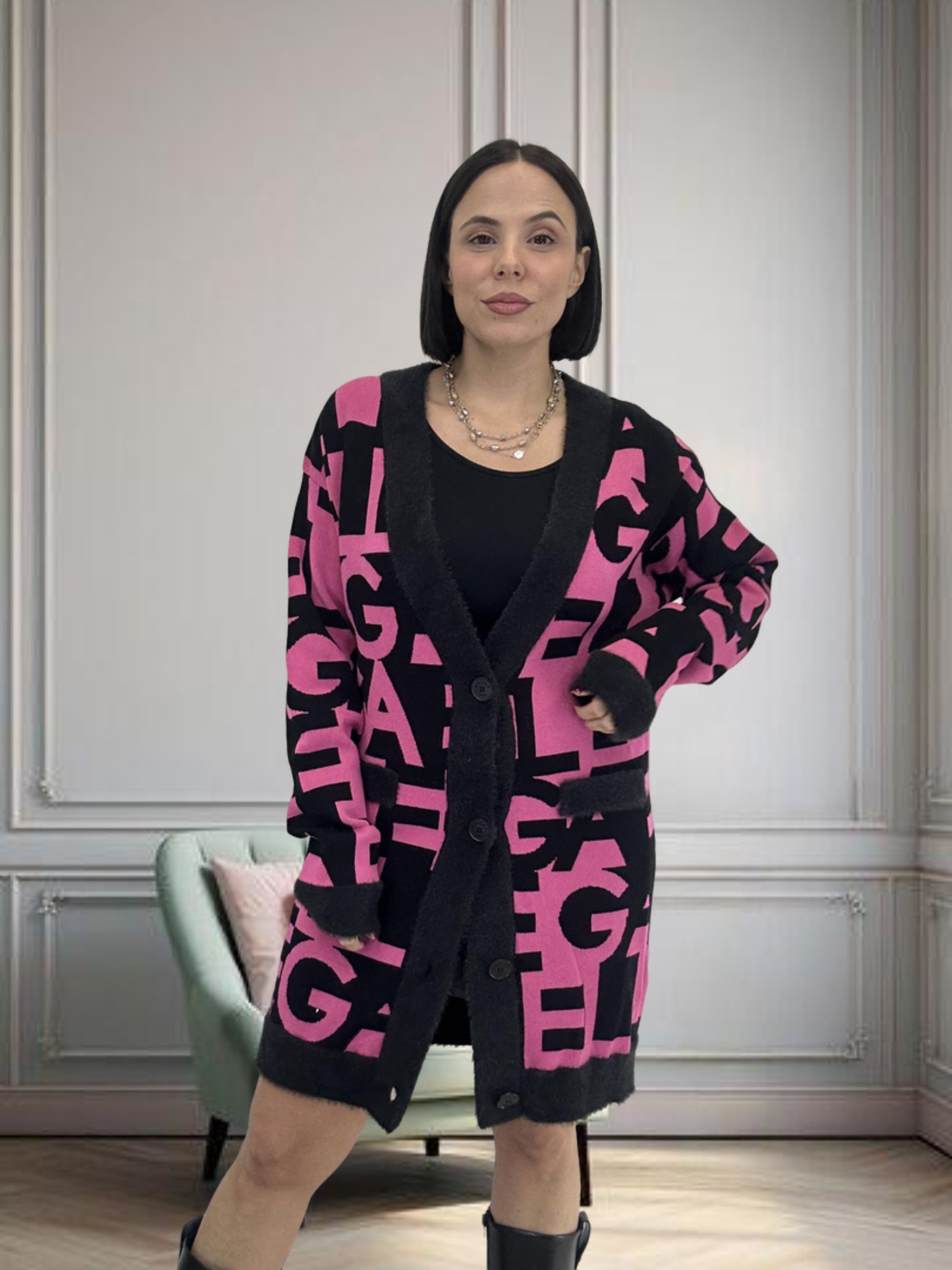 Cardigan Fantasia Allover Fucsia  - GAELLE