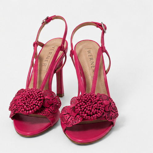 SANDALO TACCO WERNER IN PELLE CON FIORE