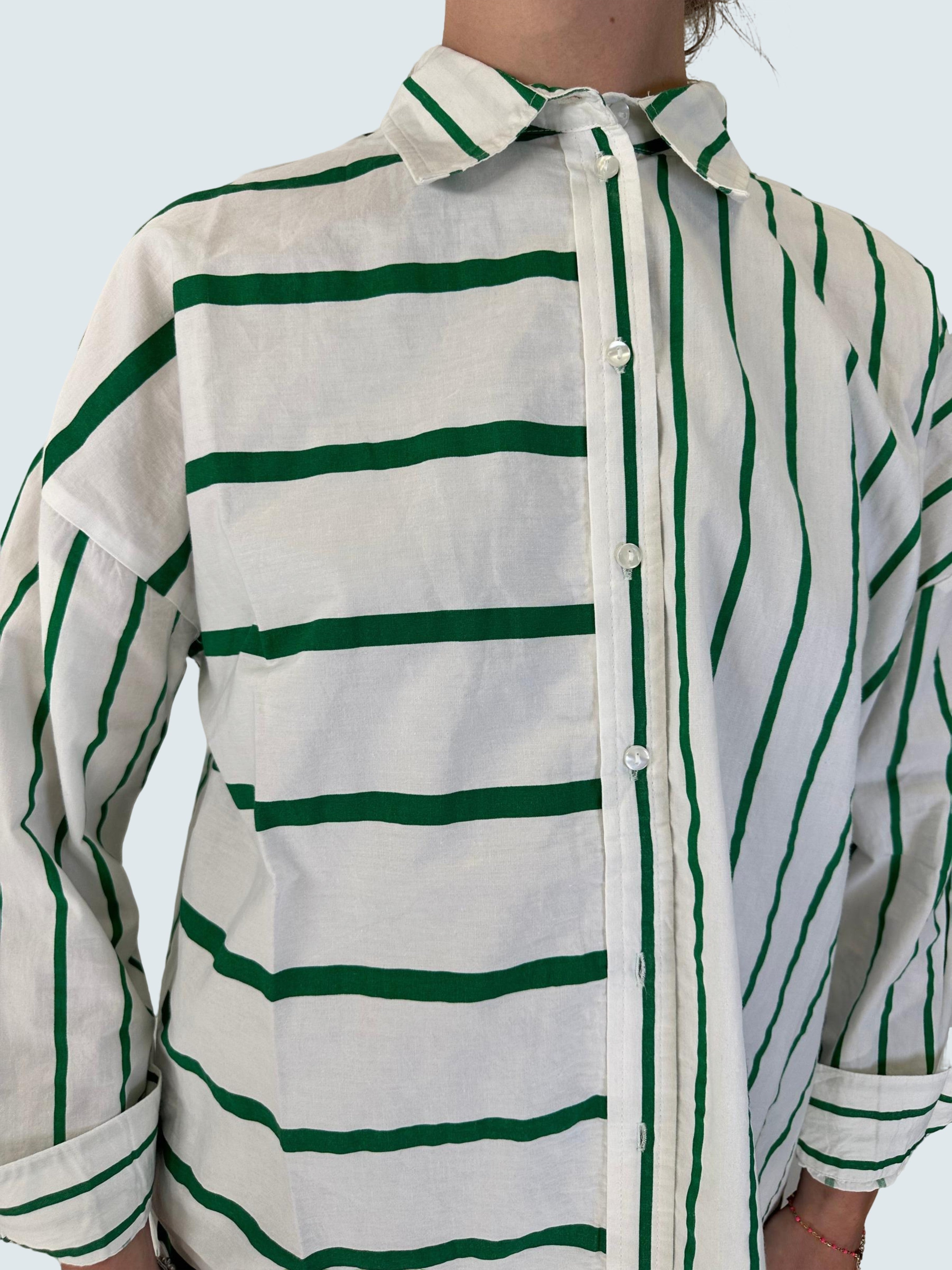 Camicia over rigata Verde - ONLY