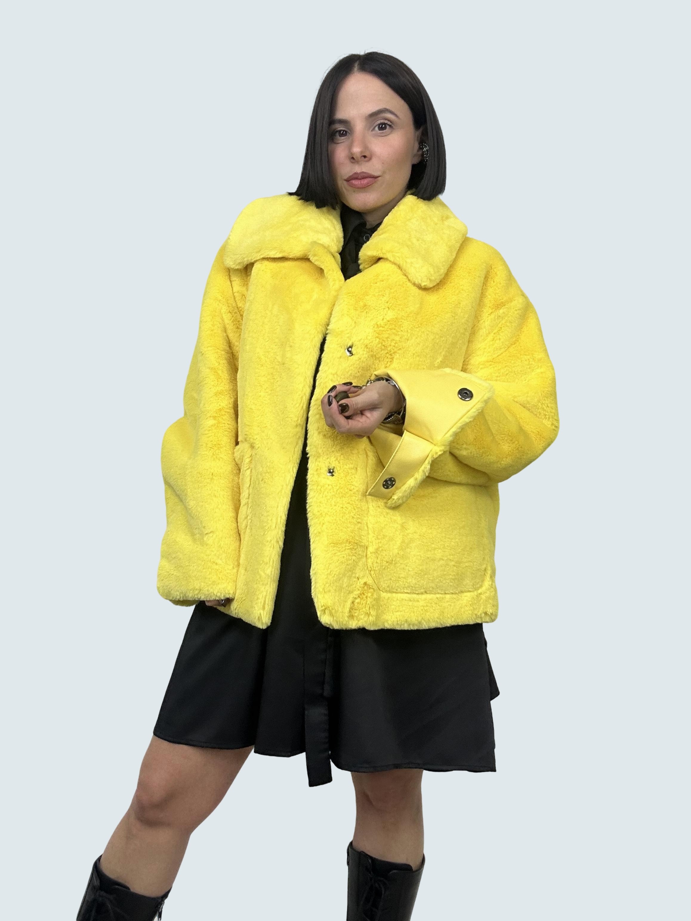 Cappotto Corto In Ecofur Giallo - GAELLE