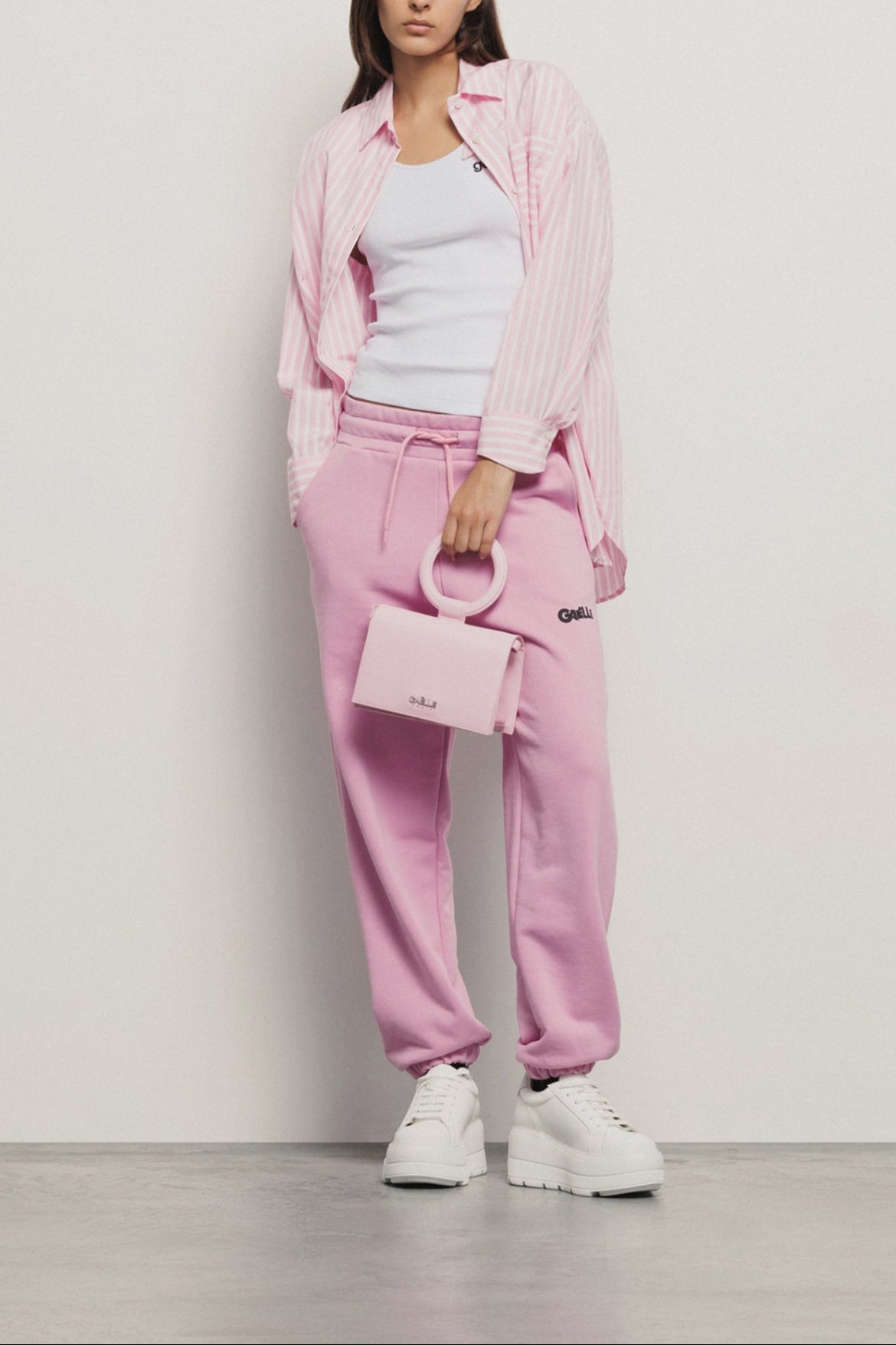 Mini shoulder strap con logo in metallo Rosa - GAELLE