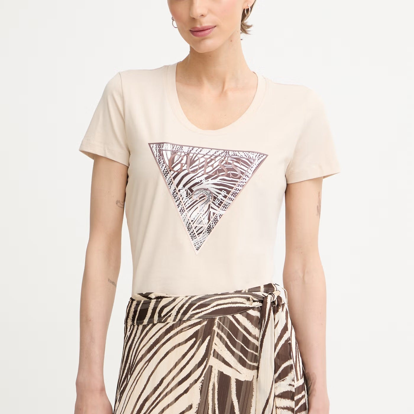 TSHIRT GUESS LOGO TRIANGOLO ZEBRATO