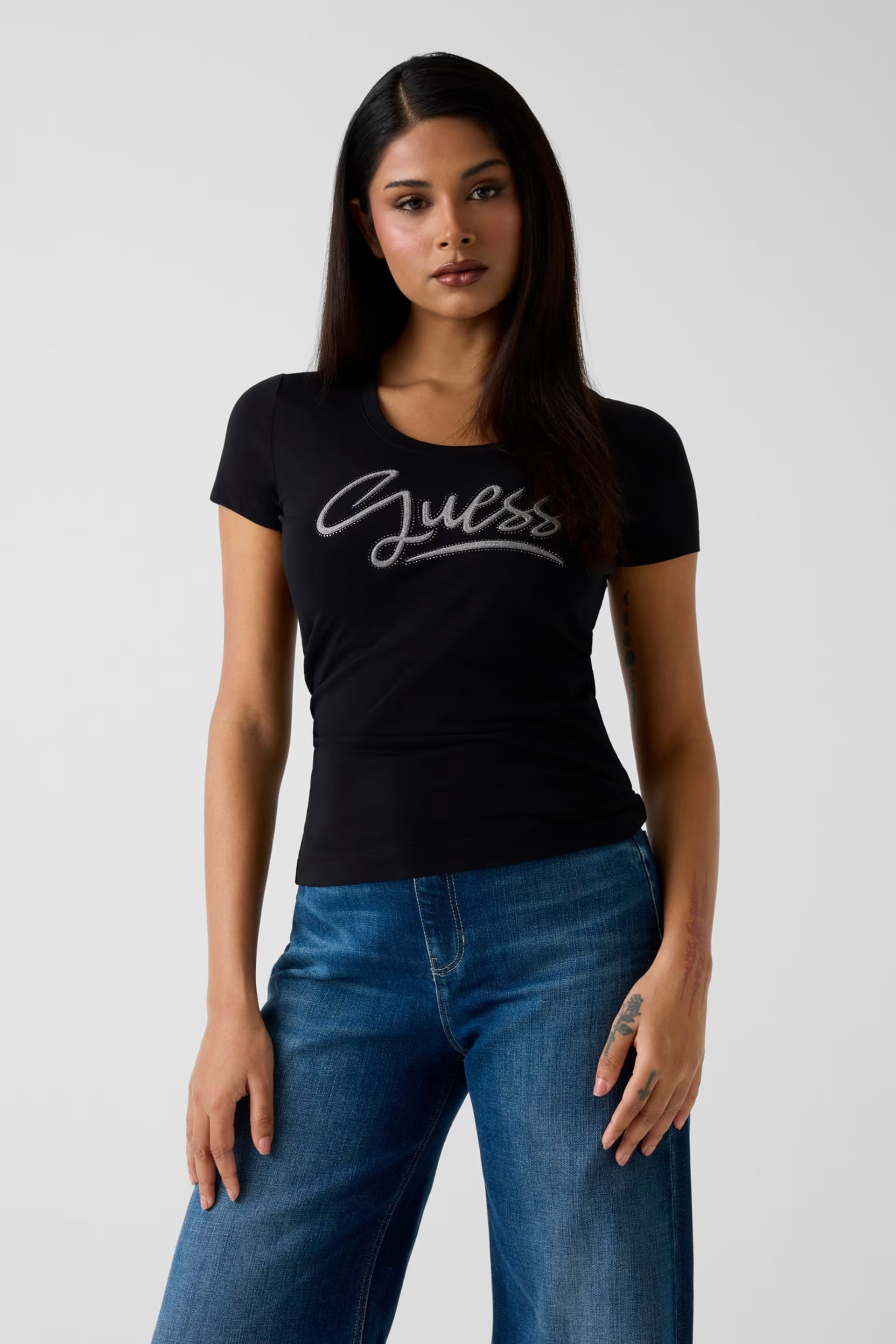 T-SHIRT GUESS MC LOGO SIGNED IN RILIEVO CON STRASS