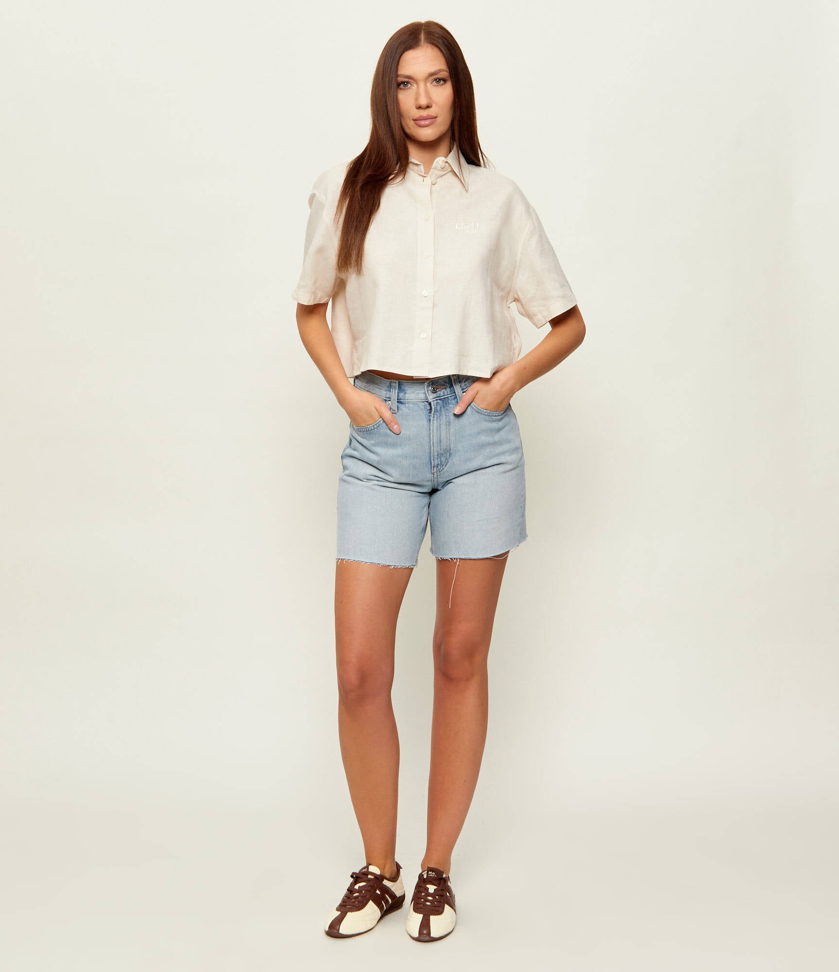 CAMICIA GAELLE CROP MISTO LINO MANICA CORTA