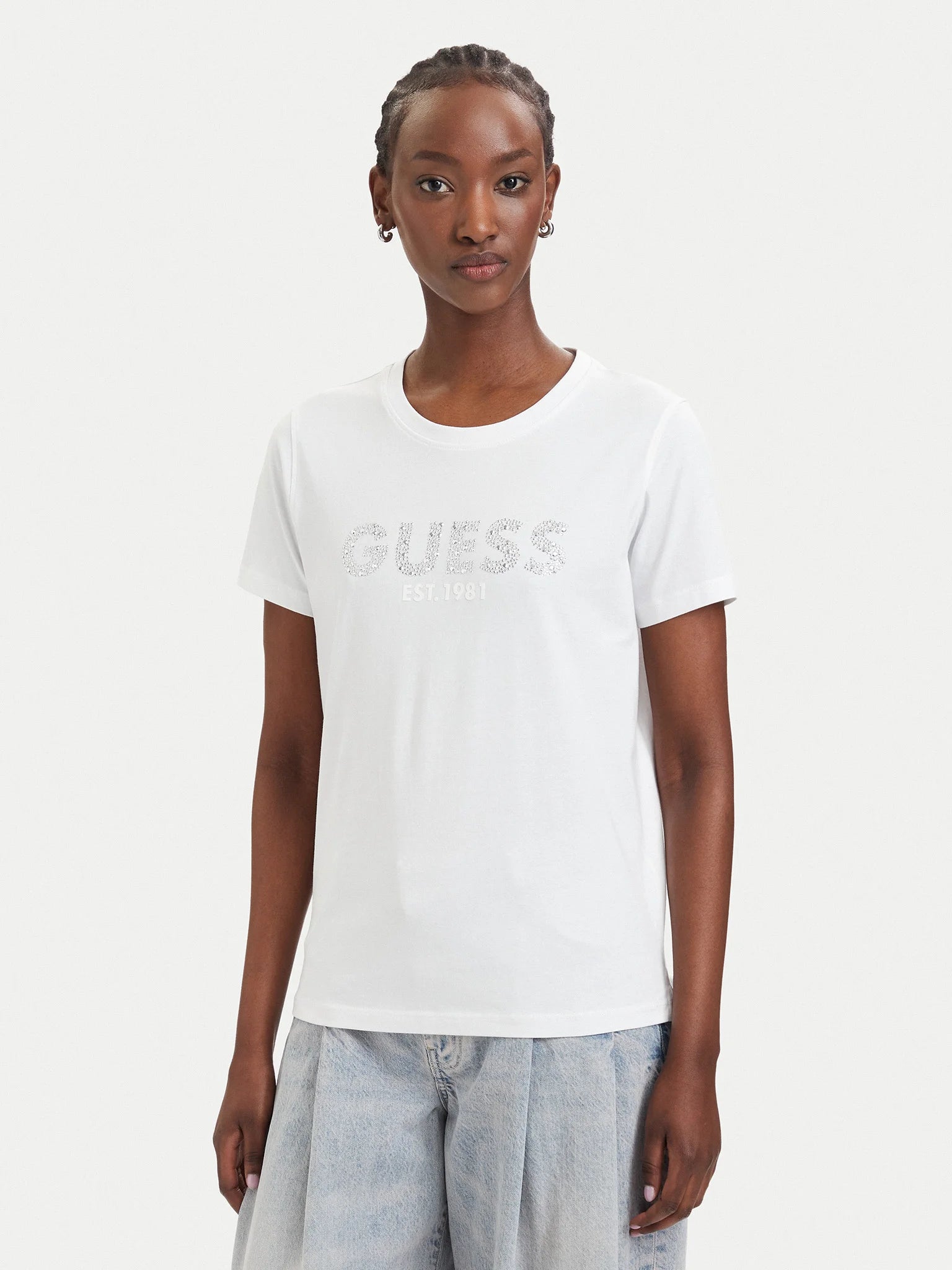 TSHIRT GUESS MC LOGO STRASS STAMP