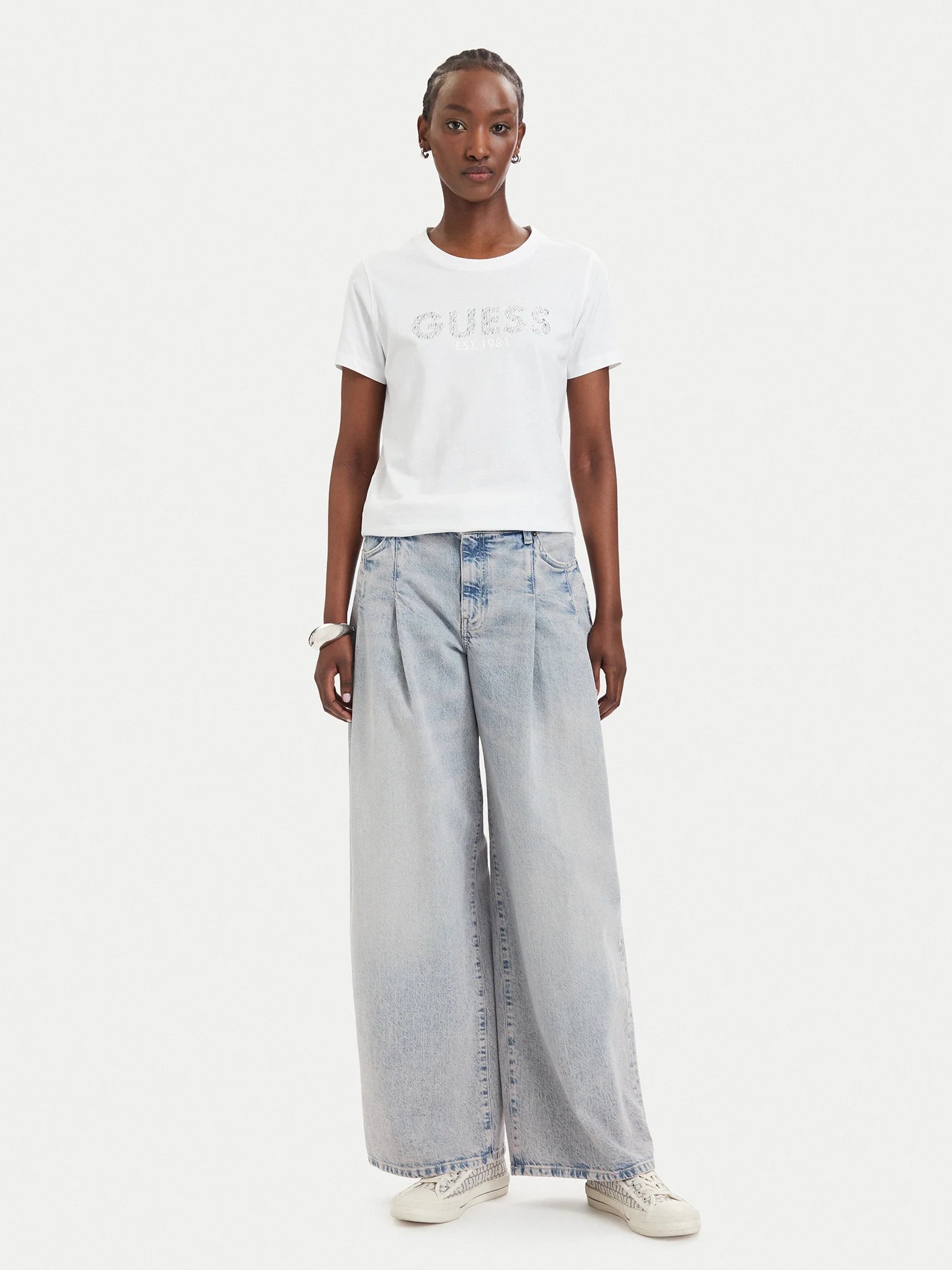 TSHIRT GUESS MC LOGO STRASS STAMP