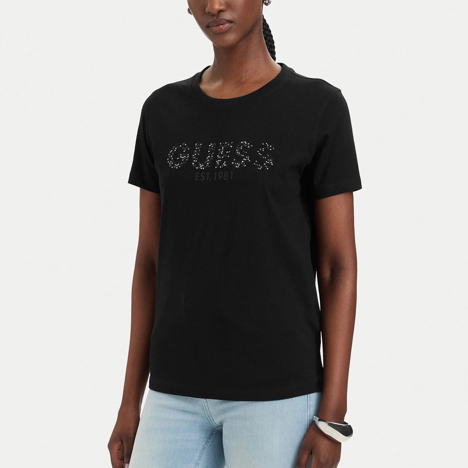 TSHIRT GUESS MC LOGO STRASS STAMP