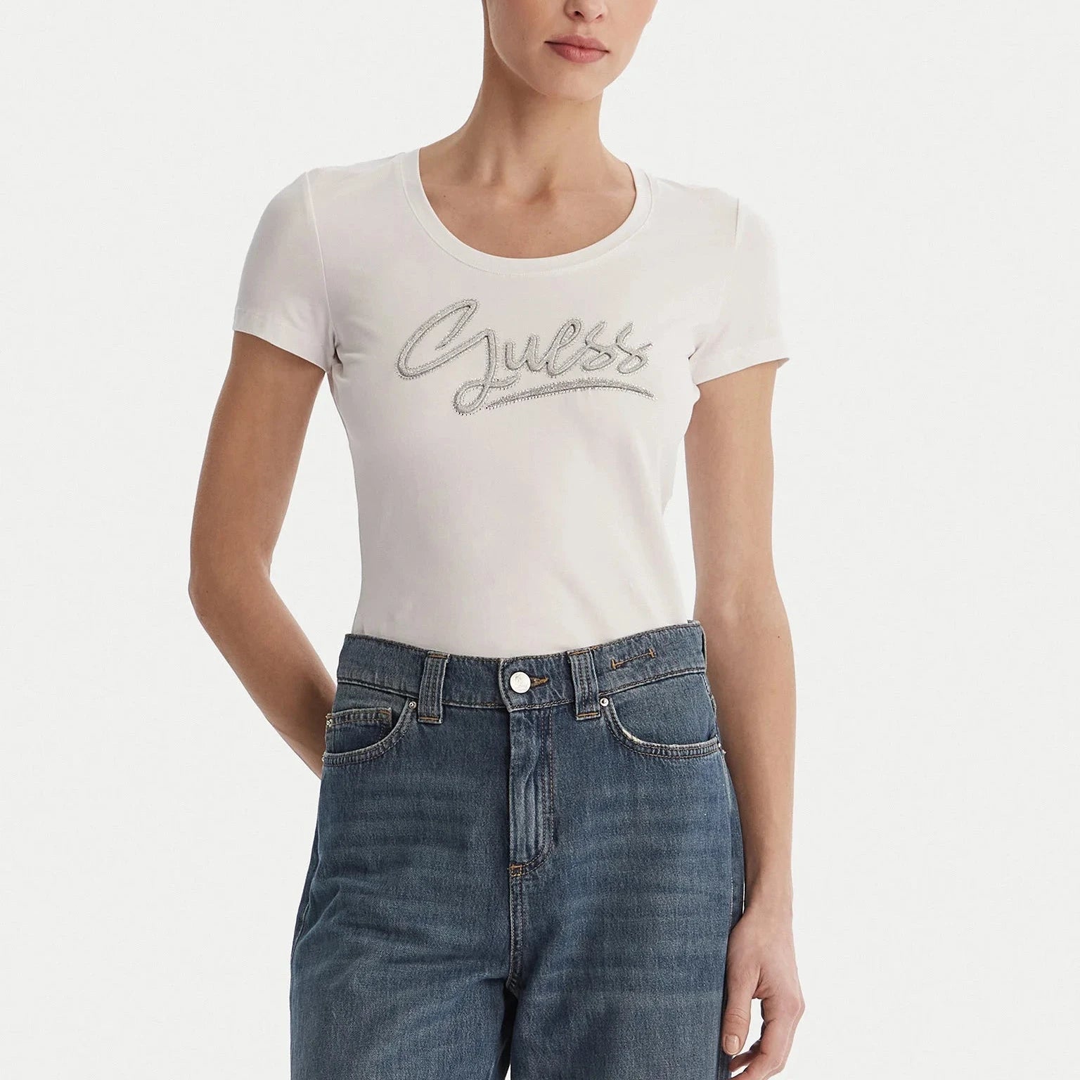 T-SHIRT GUESS MC LOGO SIGNED IN RILIEVO CON STRASS