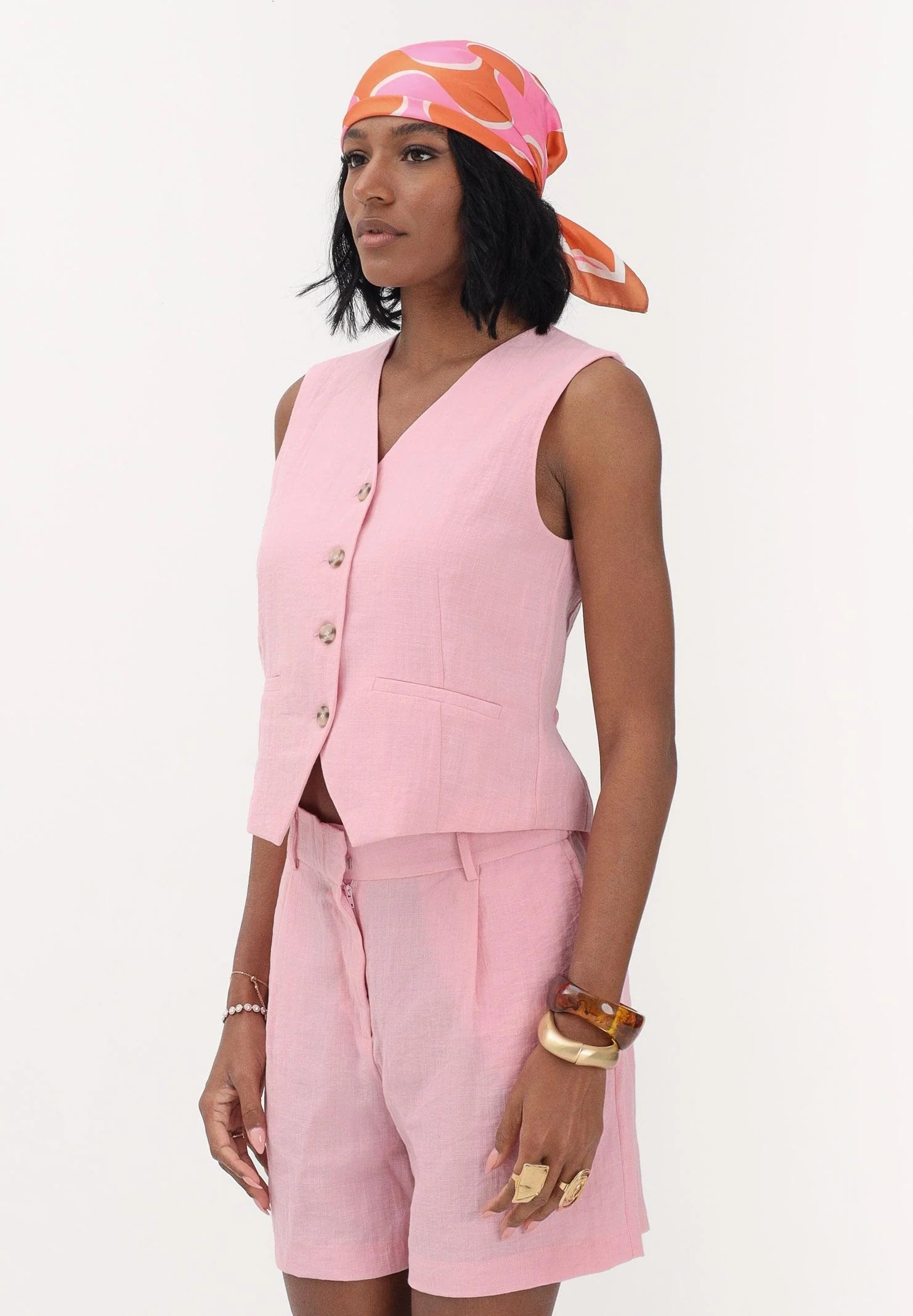 GILET ONLY IN LINO MONOPETTO