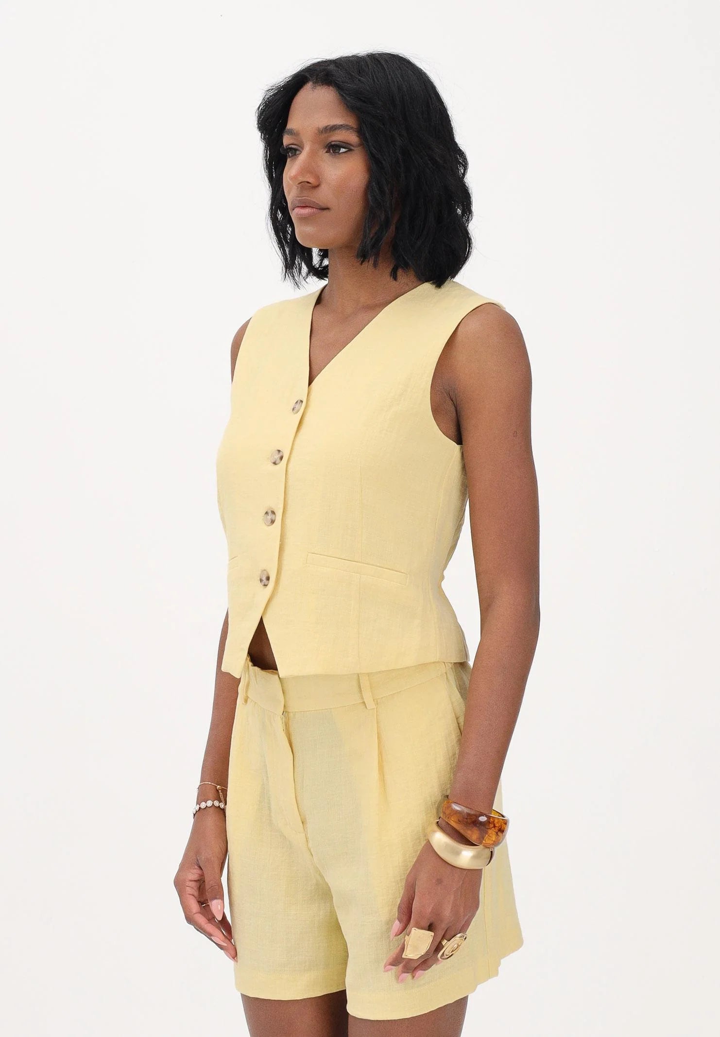 GILET ONLY IN LINO MONOPETTO