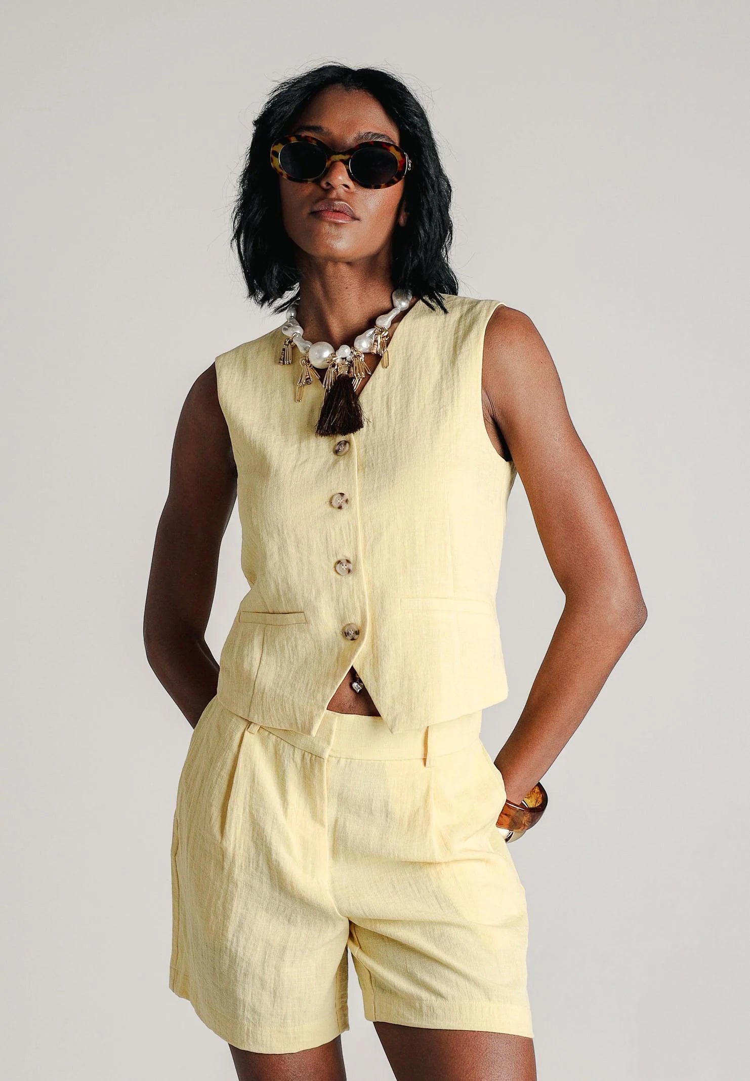 GILET ONLY IN LINO MONOPETTO